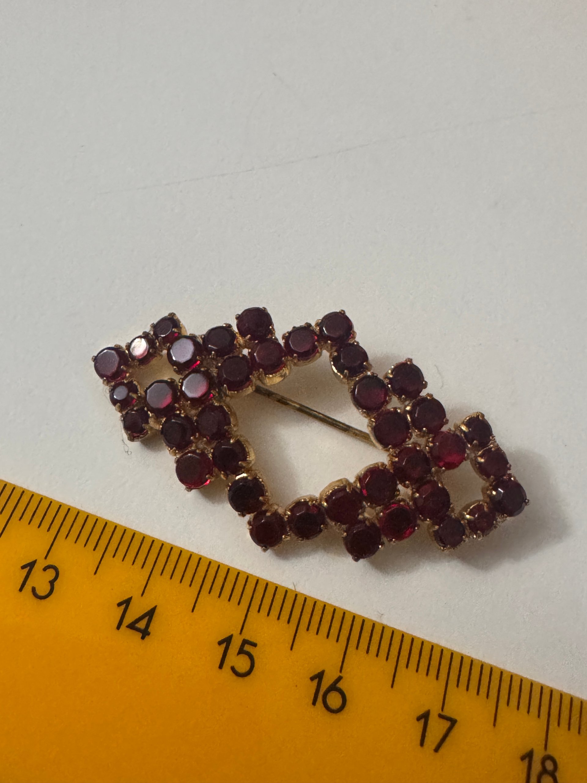 Vintage Gold Tone Red Rhinestone Brooch Jewel-Ja-7 image 8