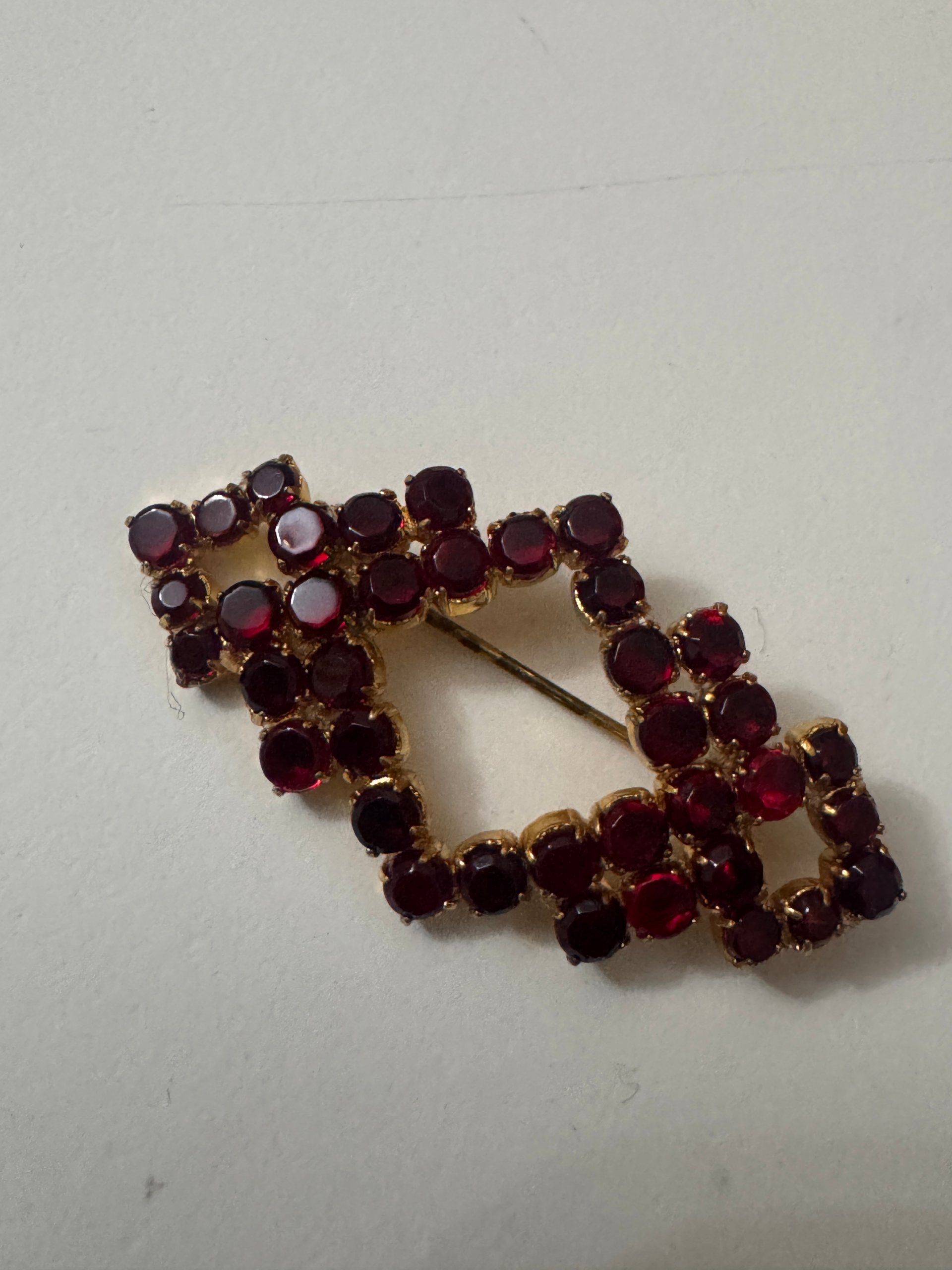 Vintage Gold Tone Red Rhinestone Brooch Jewel-Ja-7 image 9