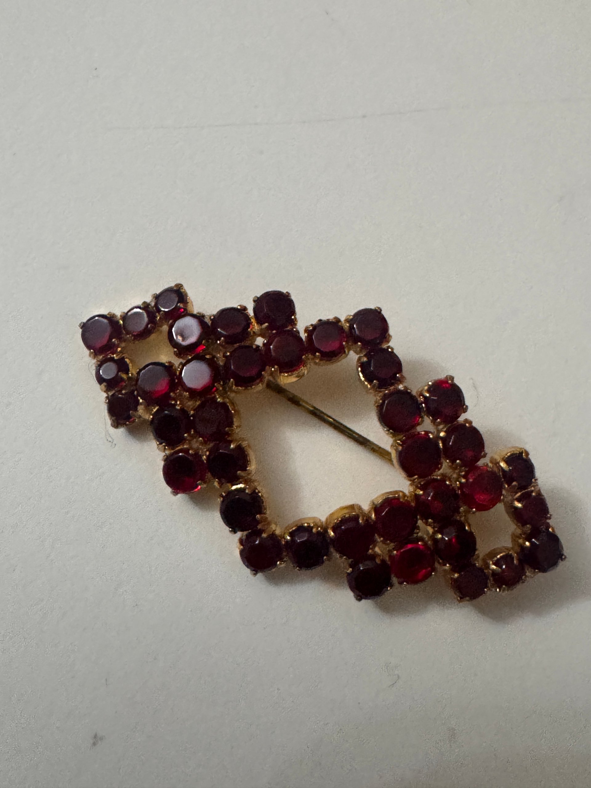 Vintage Gold Tone Red Rhinestone Brooch Jewel-Ja-7 image 10