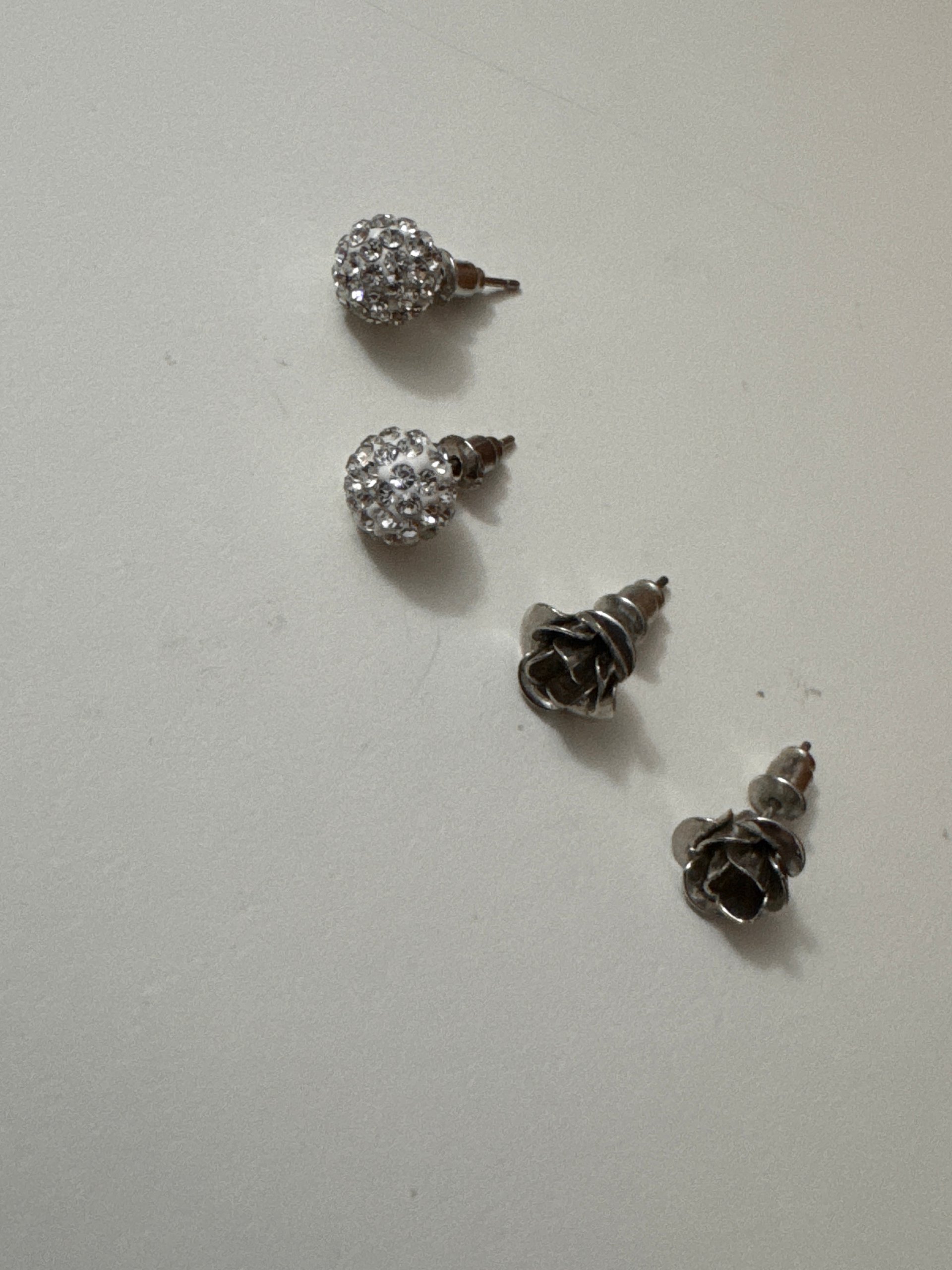 Silver Tone & Clear Crystal Flower & Round Stud Earrings Set Jewel-Ja-8