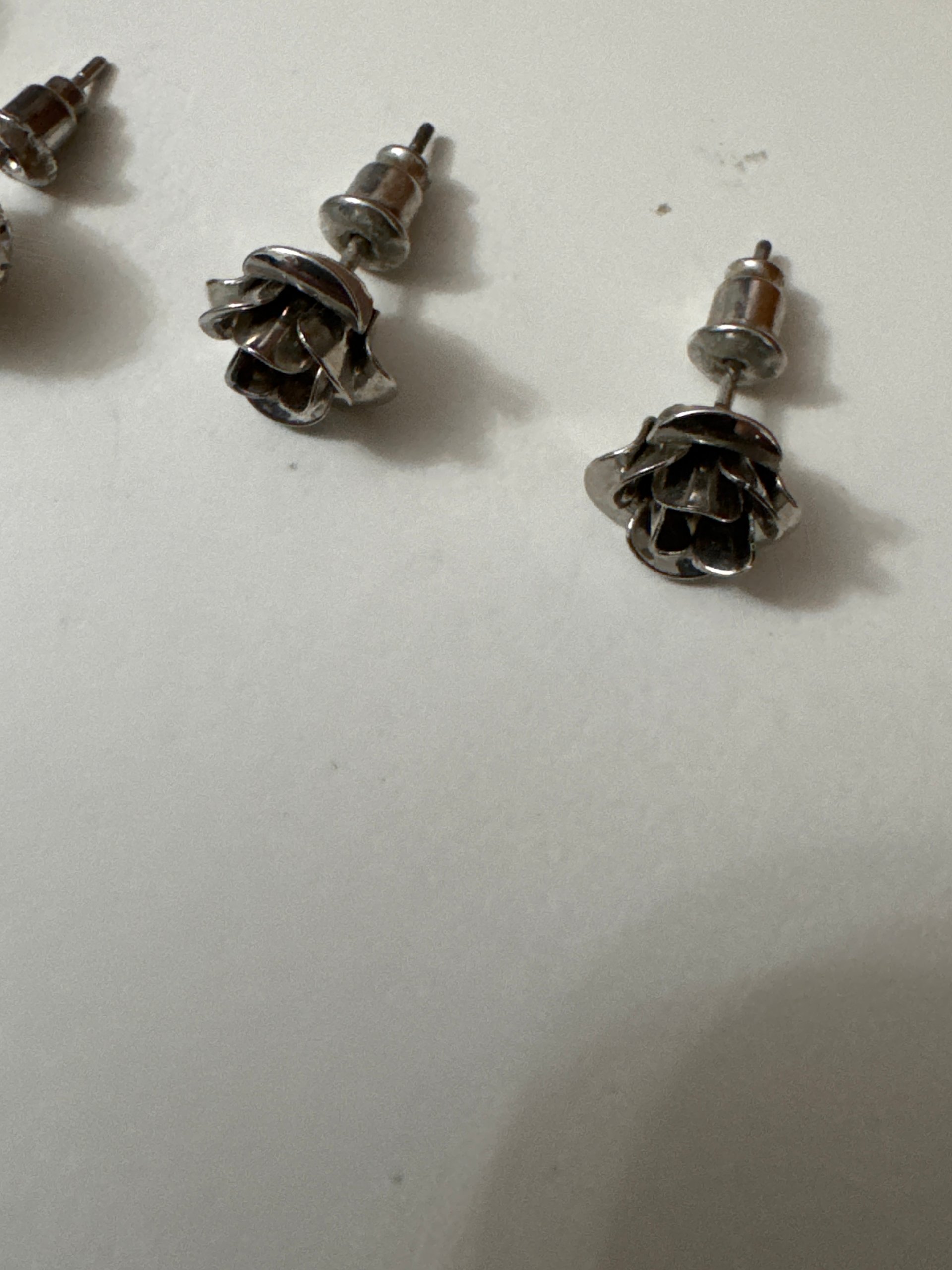 Silver Tone & Clear Crystal Flower & Round Stud Earrings Set Jewel-Ja-8 image 3