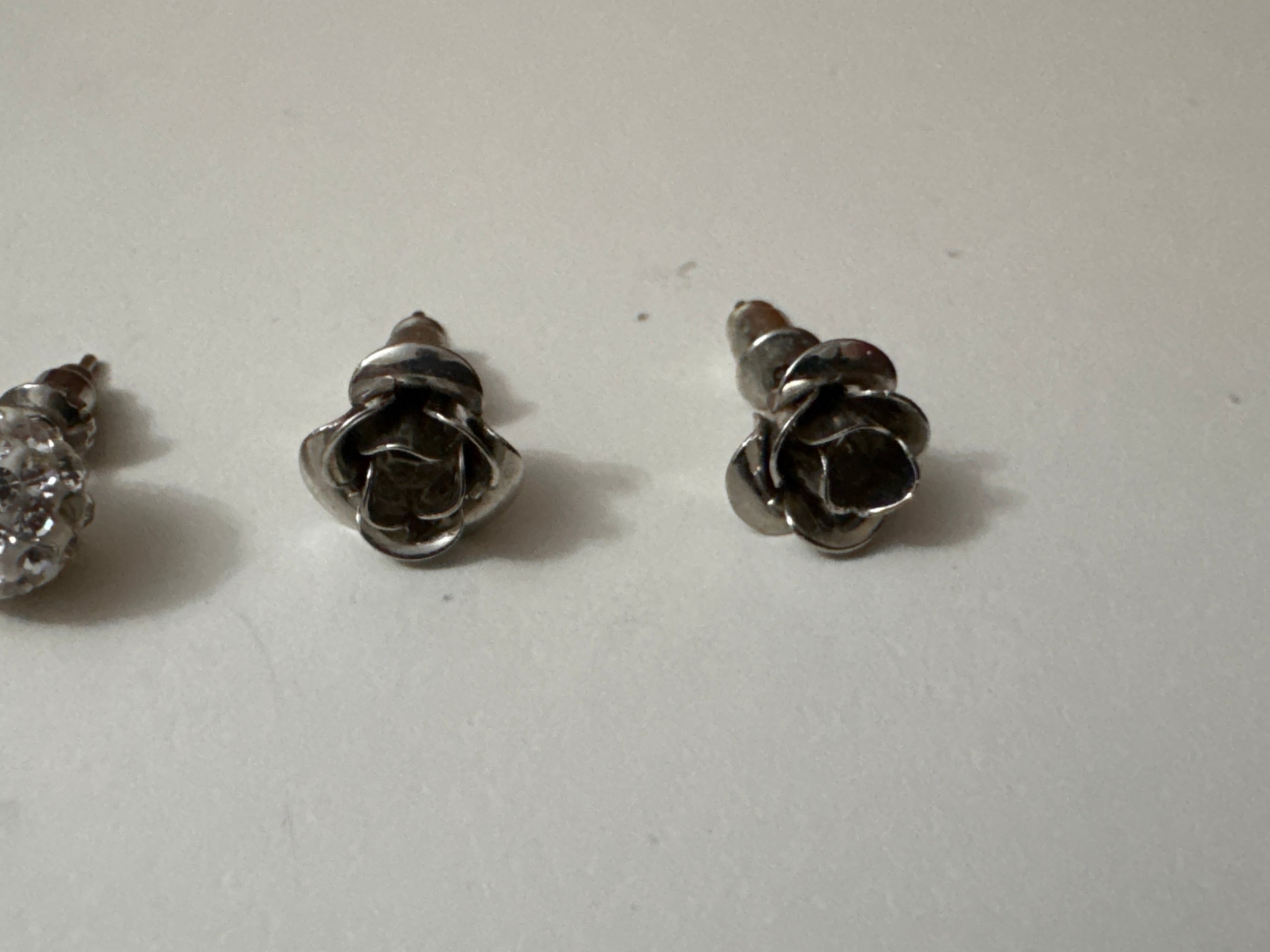 Silver Tone & Clear Crystal Flower & Round Stud Earrings Set Jewel-Ja-8 image 4