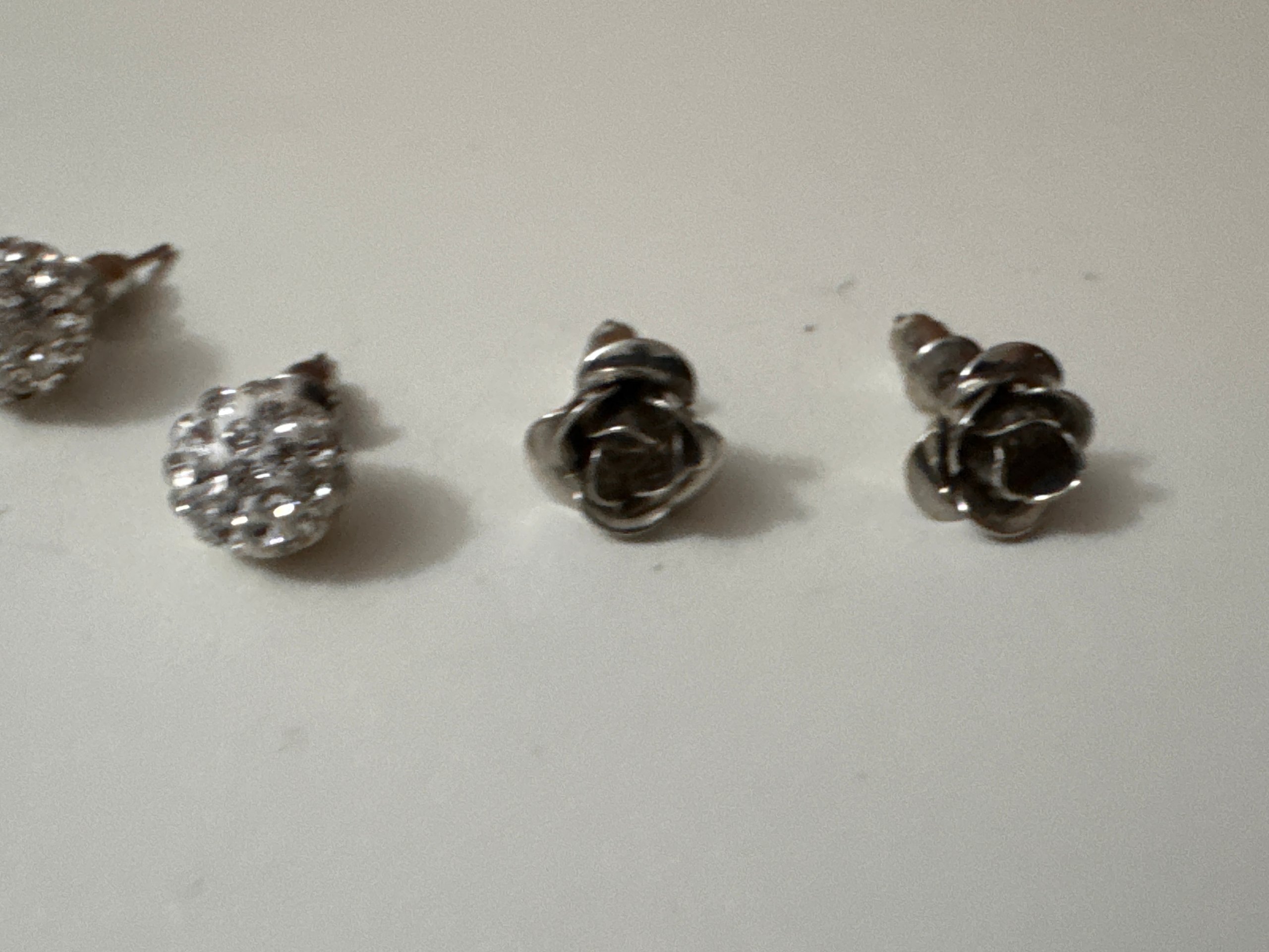 Silver Tone & Clear Crystal Flower & Round Stud Earrings Set Jewel-Ja-8 image 5