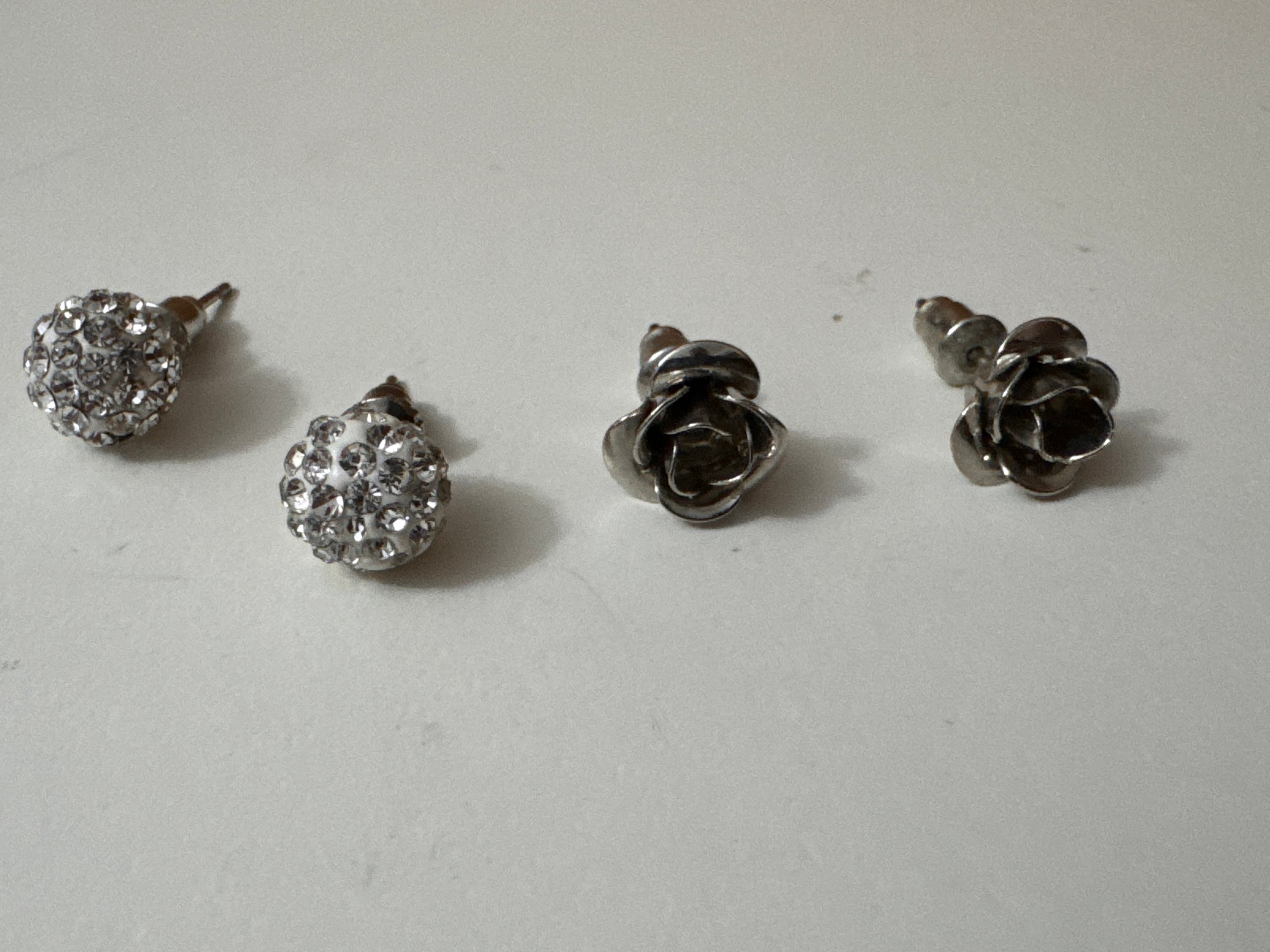 Silver Tone & Clear Crystal Flower & Round Stud Earrings Set Jewel-Ja-8 image 7