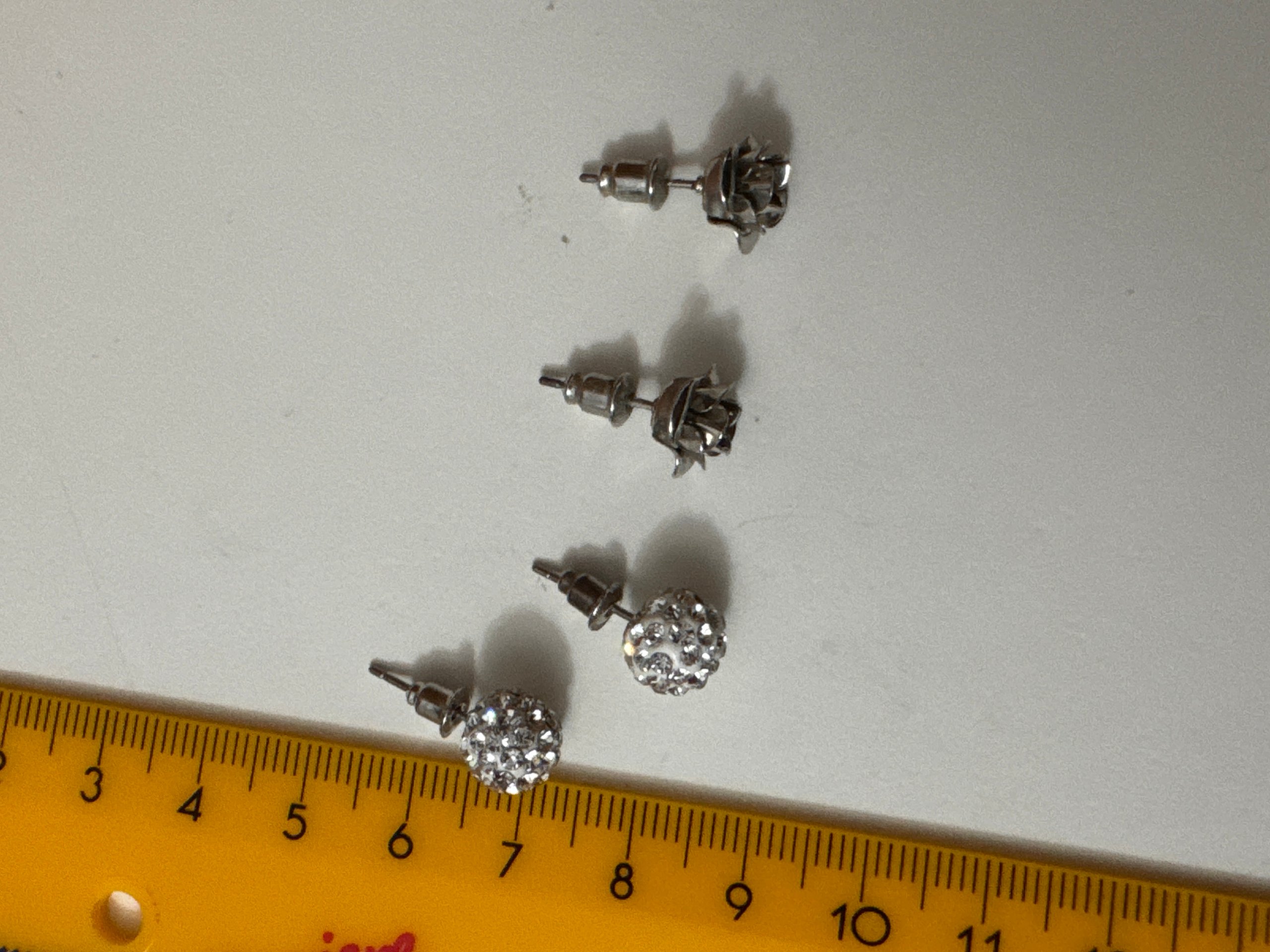 Silver Tone & Clear Crystal Flower & Round Stud Earrings Set Jewel-Ja-8 image 8