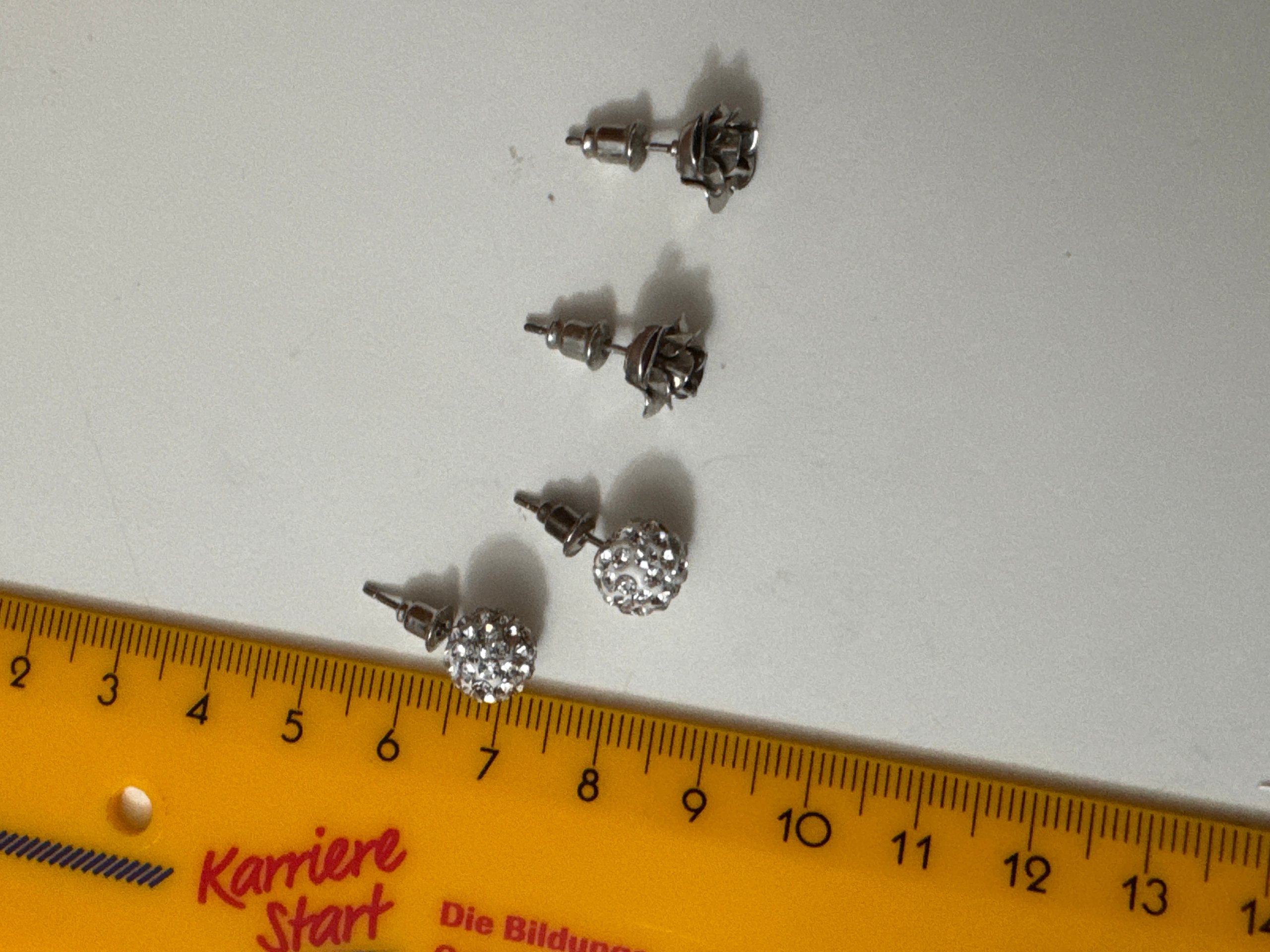 Silver Tone & Clear Crystal Flower & Round Stud Earrings Set Jewel-Ja-8 image 9