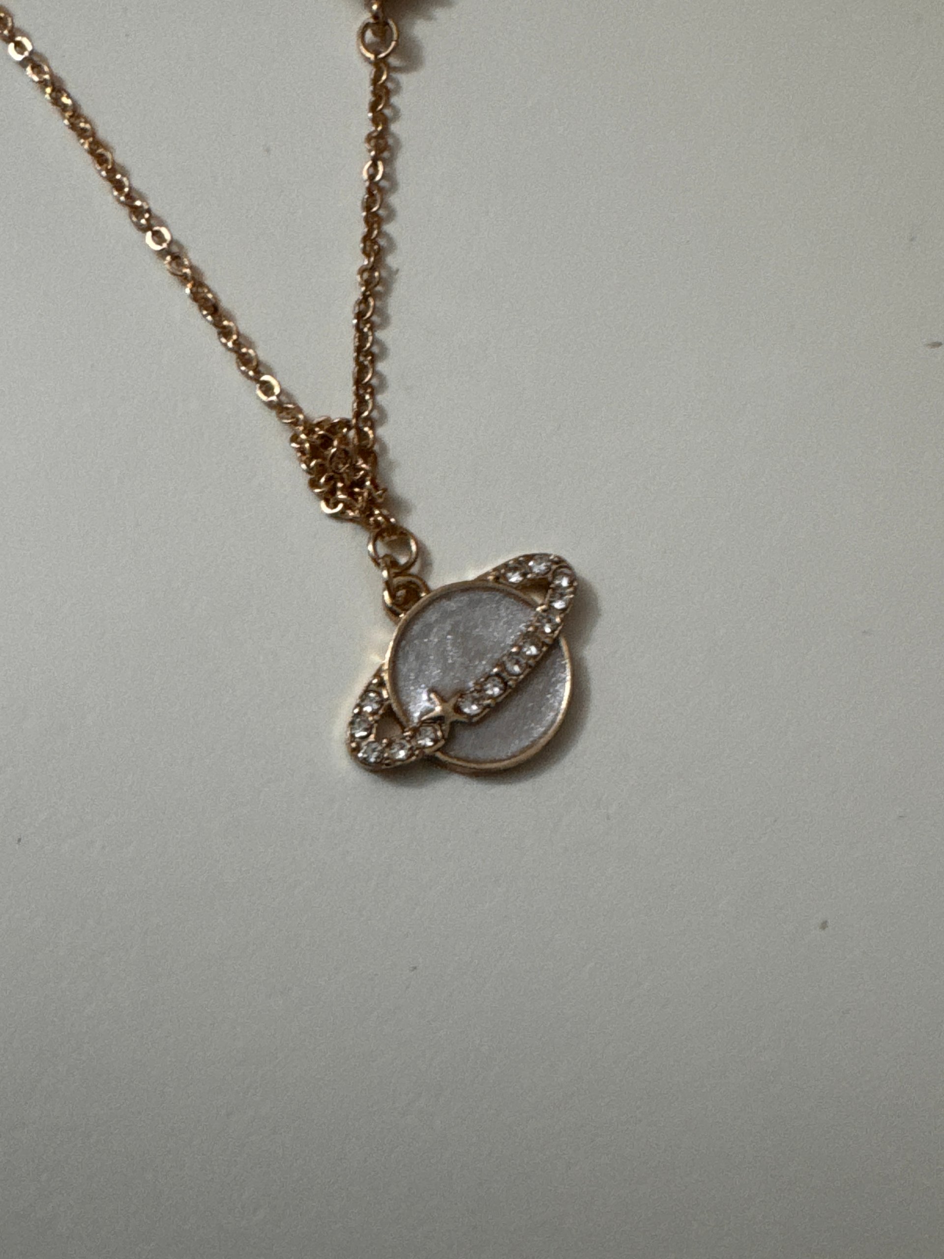 Gold Tone Planet Pendant Necklace with Rhinestones Unisex Jewel-Ja-8 image 4