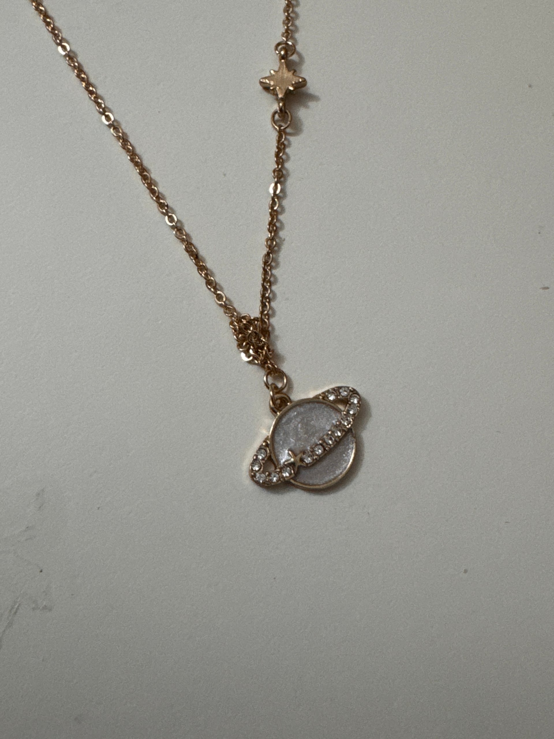 Gold Tone Planet Pendant Necklace with Rhinestones Unisex Jewel-Ja-8 image 9