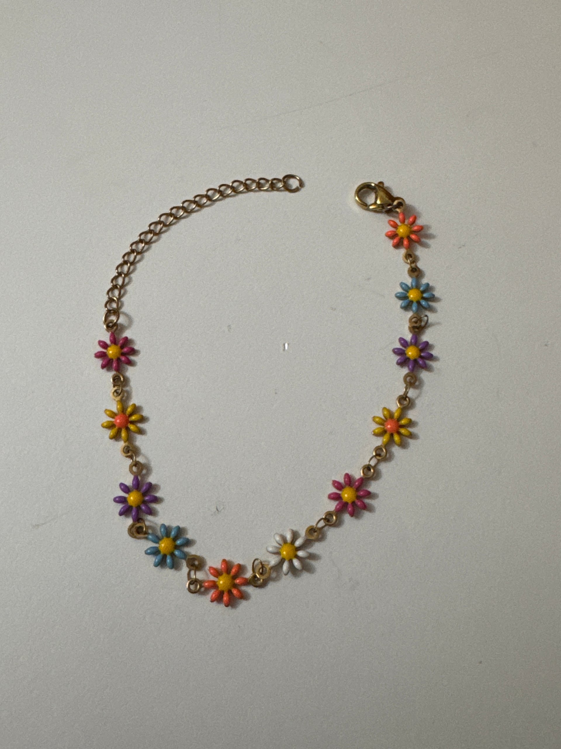 Gold-tone Multi-Colour Flower Chain Bracelet 21 cm Jewel-Ja-8