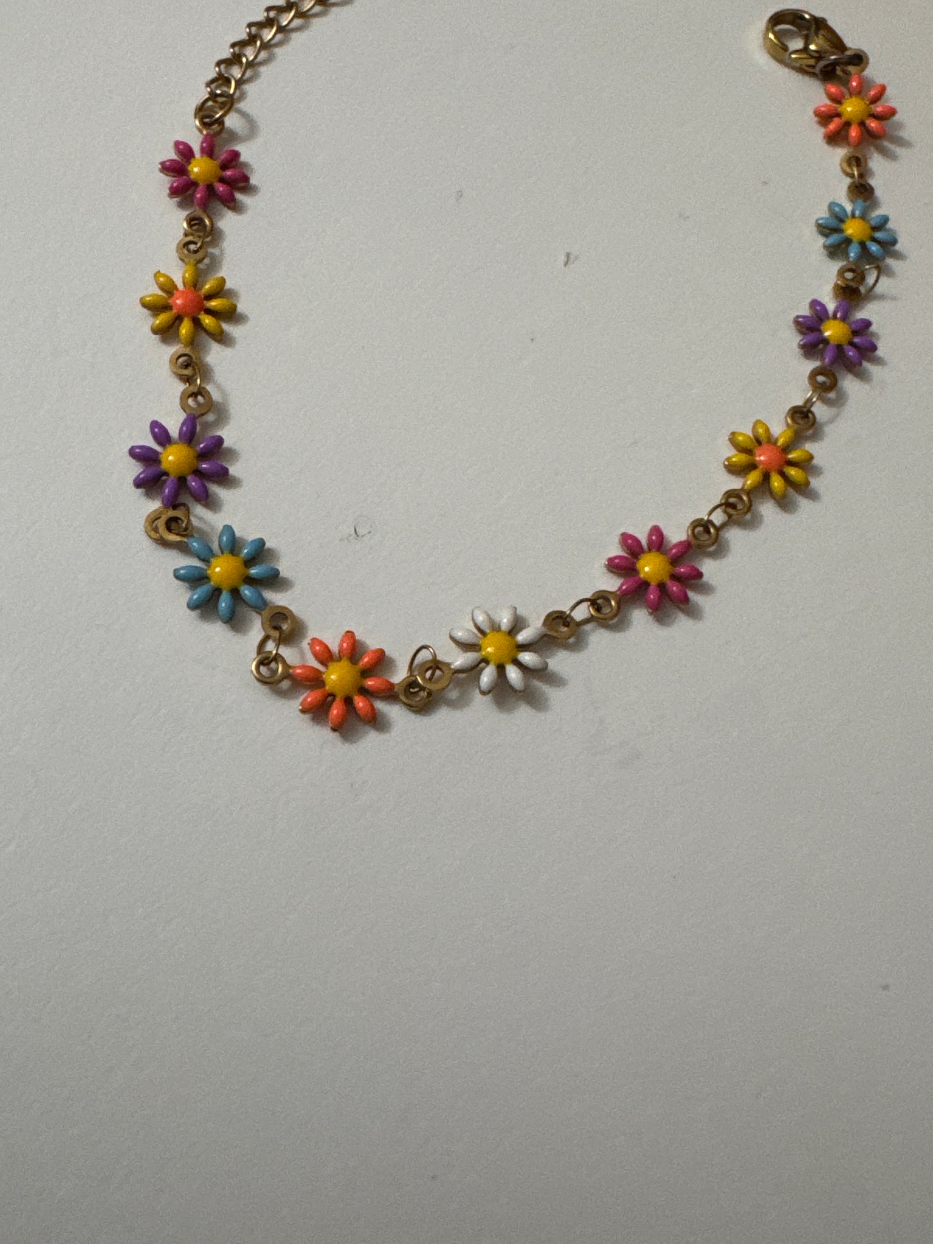 Gold-tone Multi-Colour Flower Chain Bracelet 21 cm Jewel-Ja-8 image 2