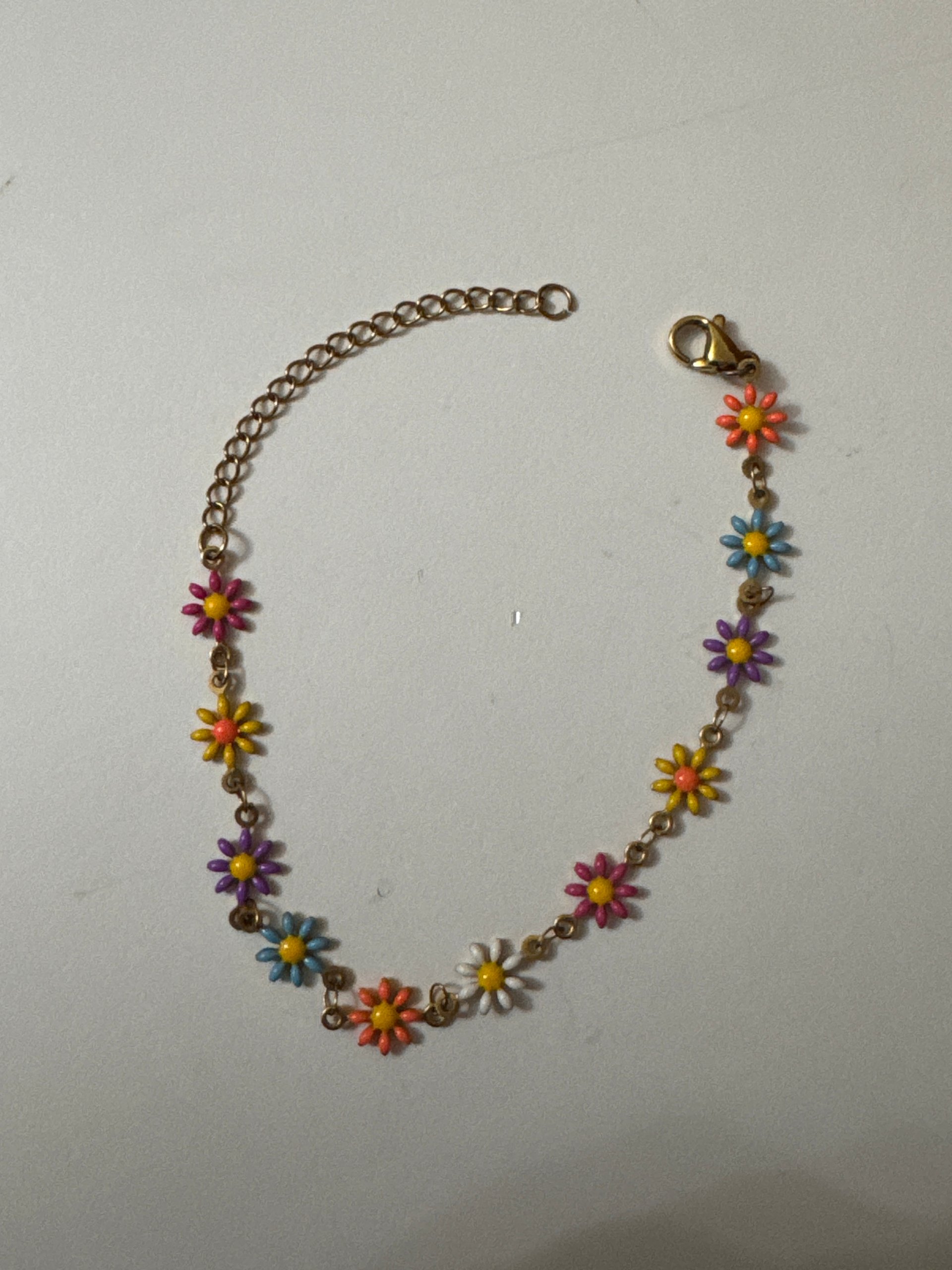 Gold-tone Multi-Colour Flower Chain Bracelet 21 cm Jewel-Ja-8 image 3