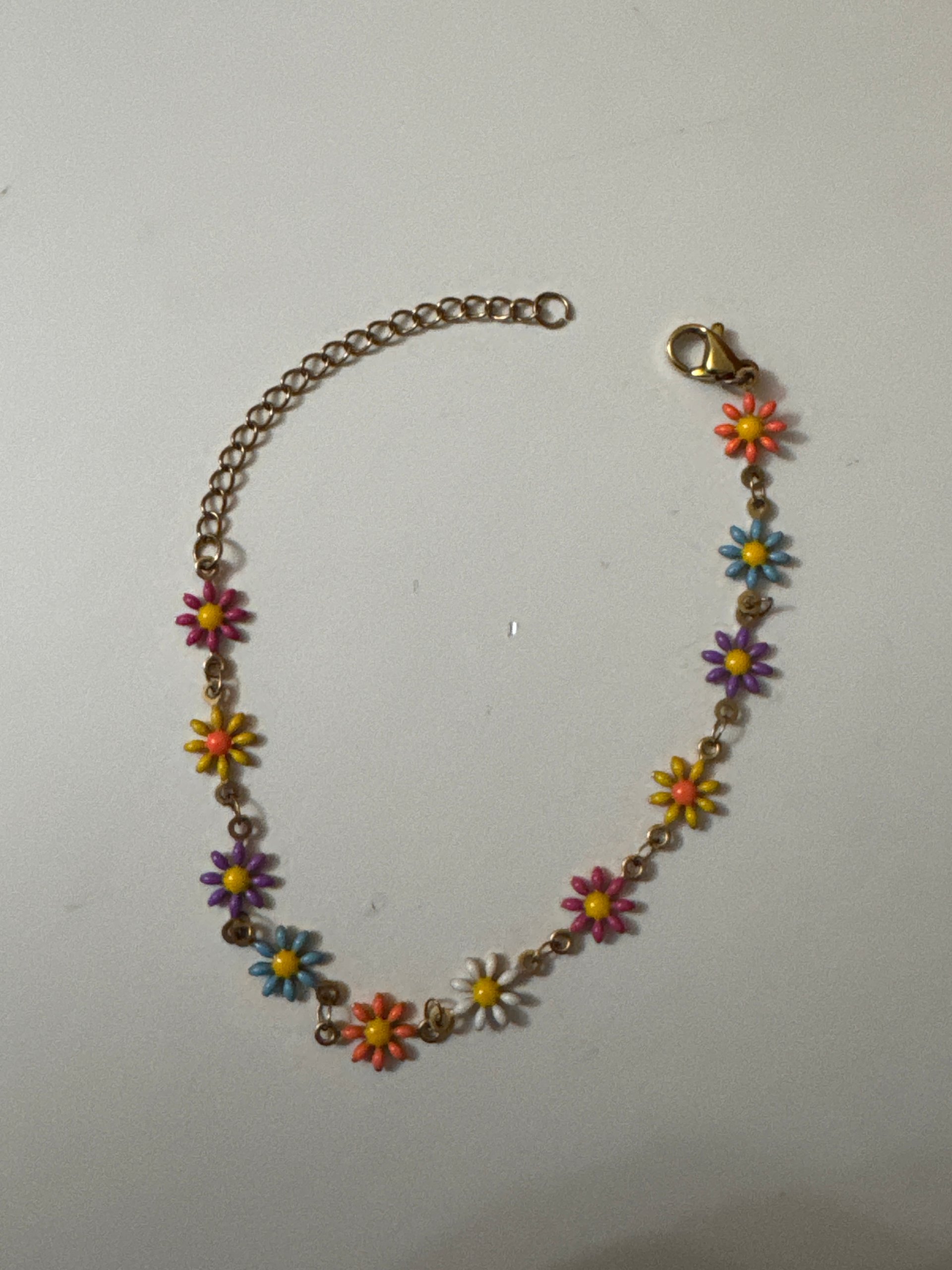 Gold-tone Multi-Colour Flower Chain Bracelet 21 cm Jewel-Ja-8 image 4