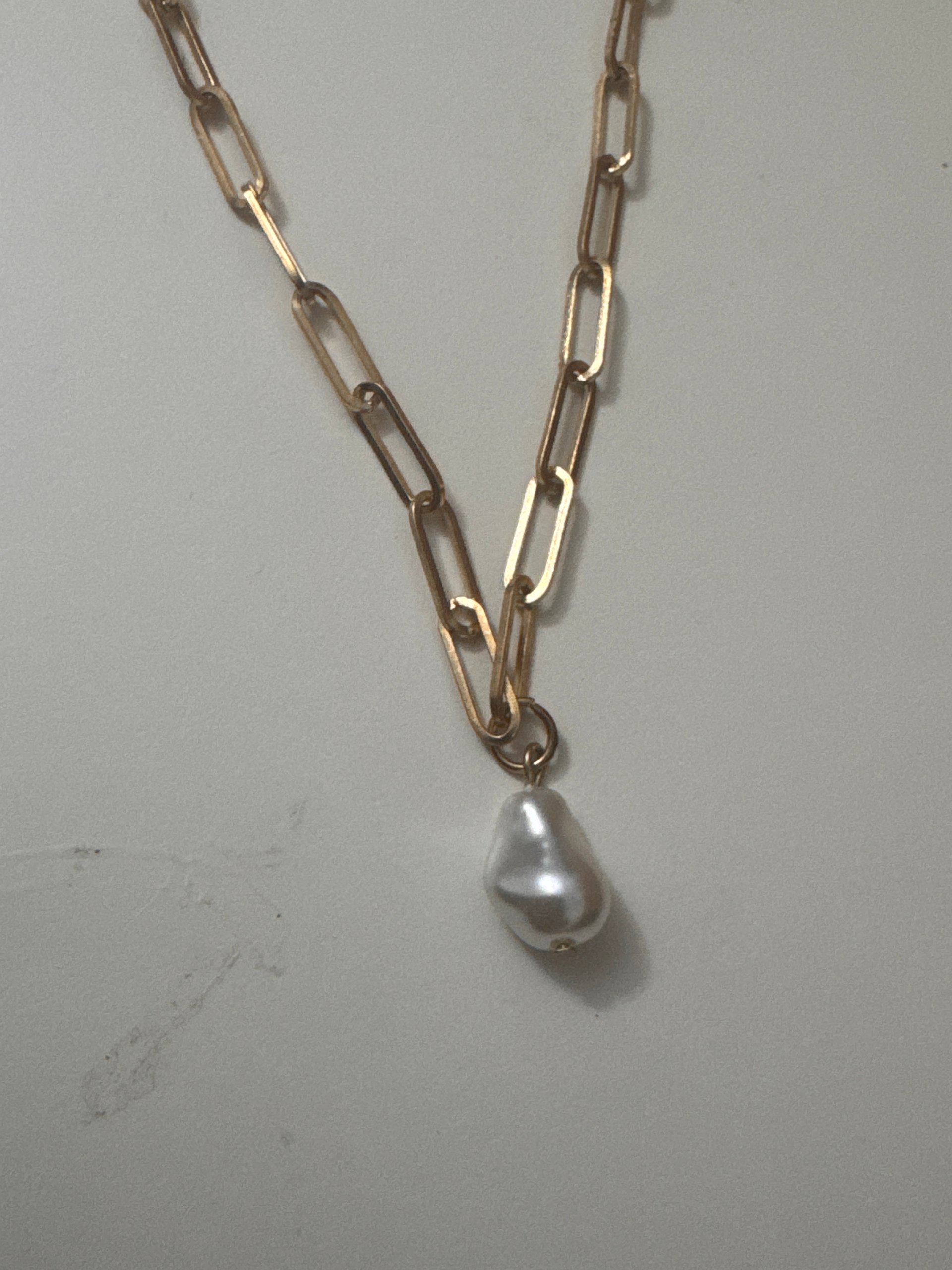 Gold Tone Chain Necklace with White Pearl Pendant Women Jewel-Ja-8 image 10