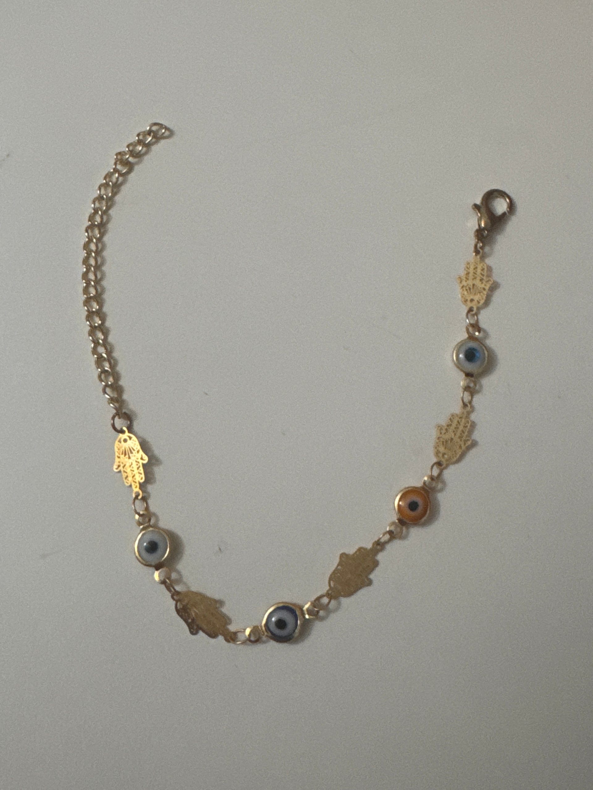 Gold Tone Hamsa & Evil Eye Charm Bracelet Adjustable Jewel-Ja-8