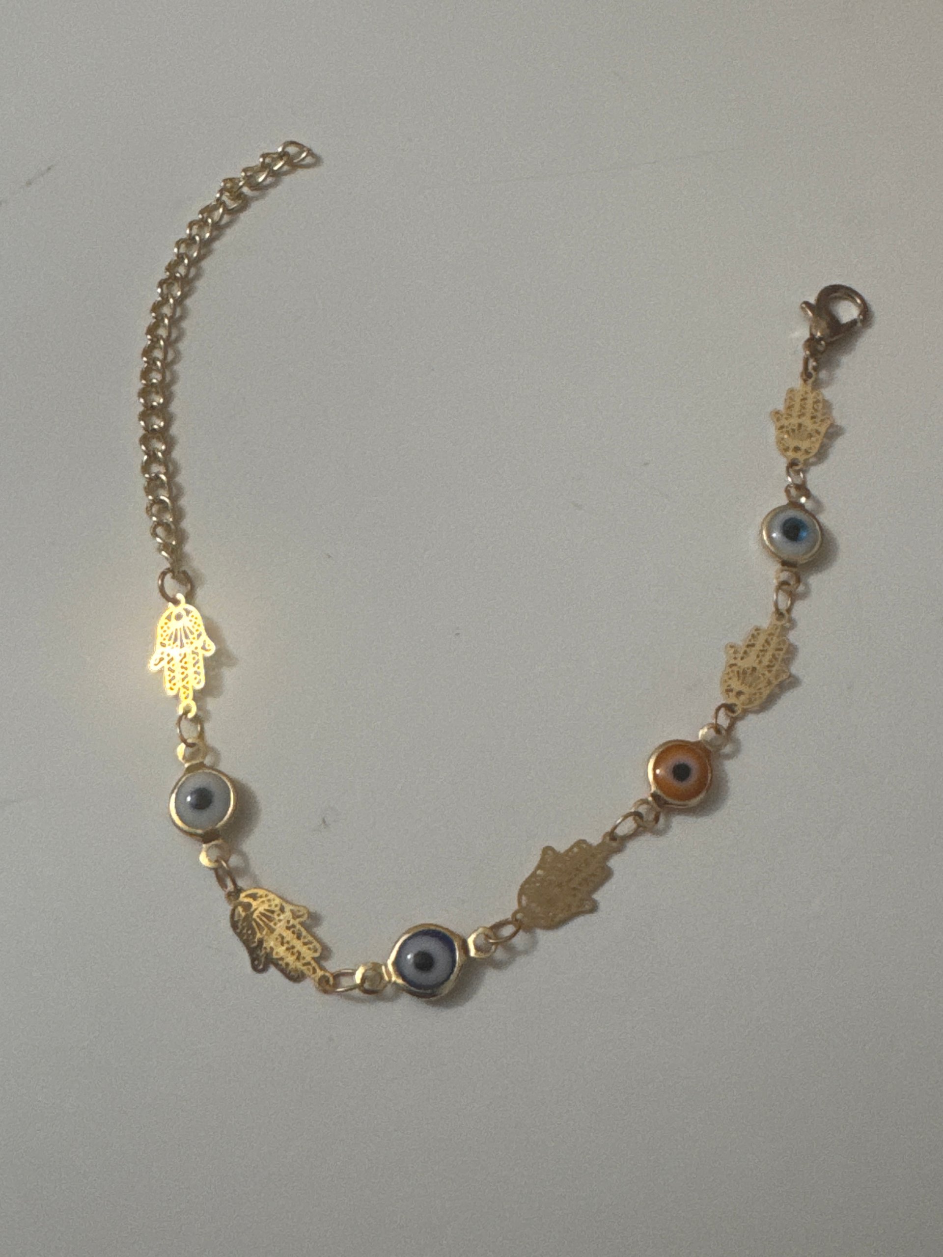Gold Tone Hamsa & Evil Eye Charm Bracelet Adjustable Jewel-Ja-8 image 3