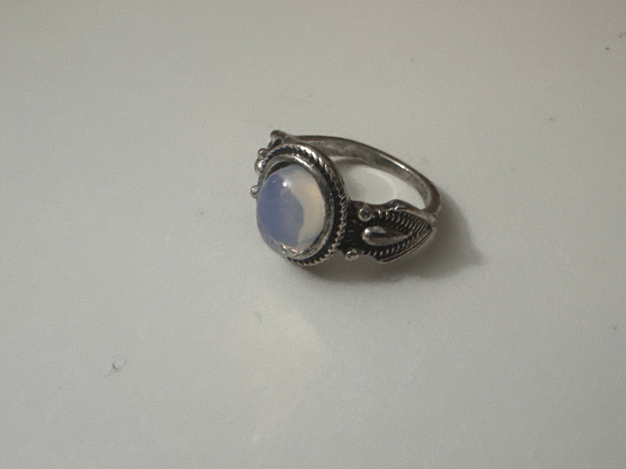 Silver Tone Blue Opalite Cabochon Ring Vintage Style Jewel-Ja-8 image 2
