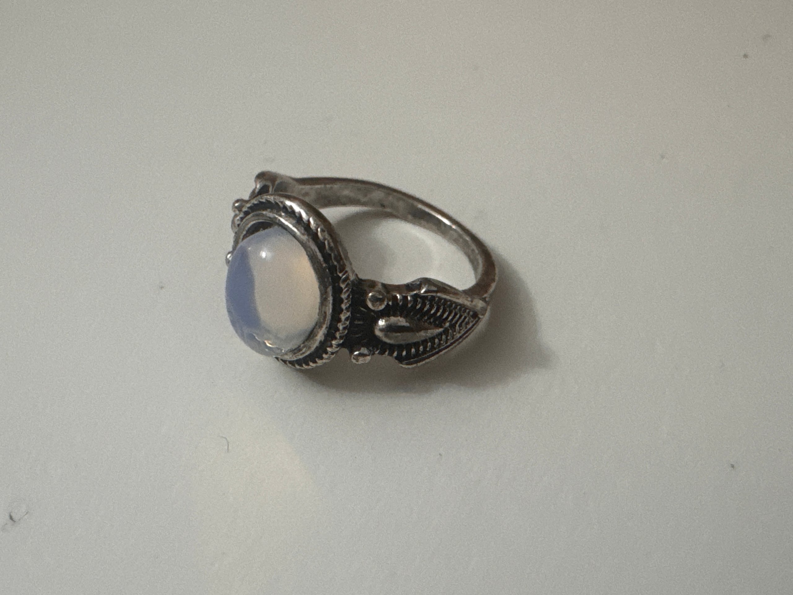 Silver Tone Blue Opalite Cabochon Ring Vintage Style Jewel-Ja-8 image 3