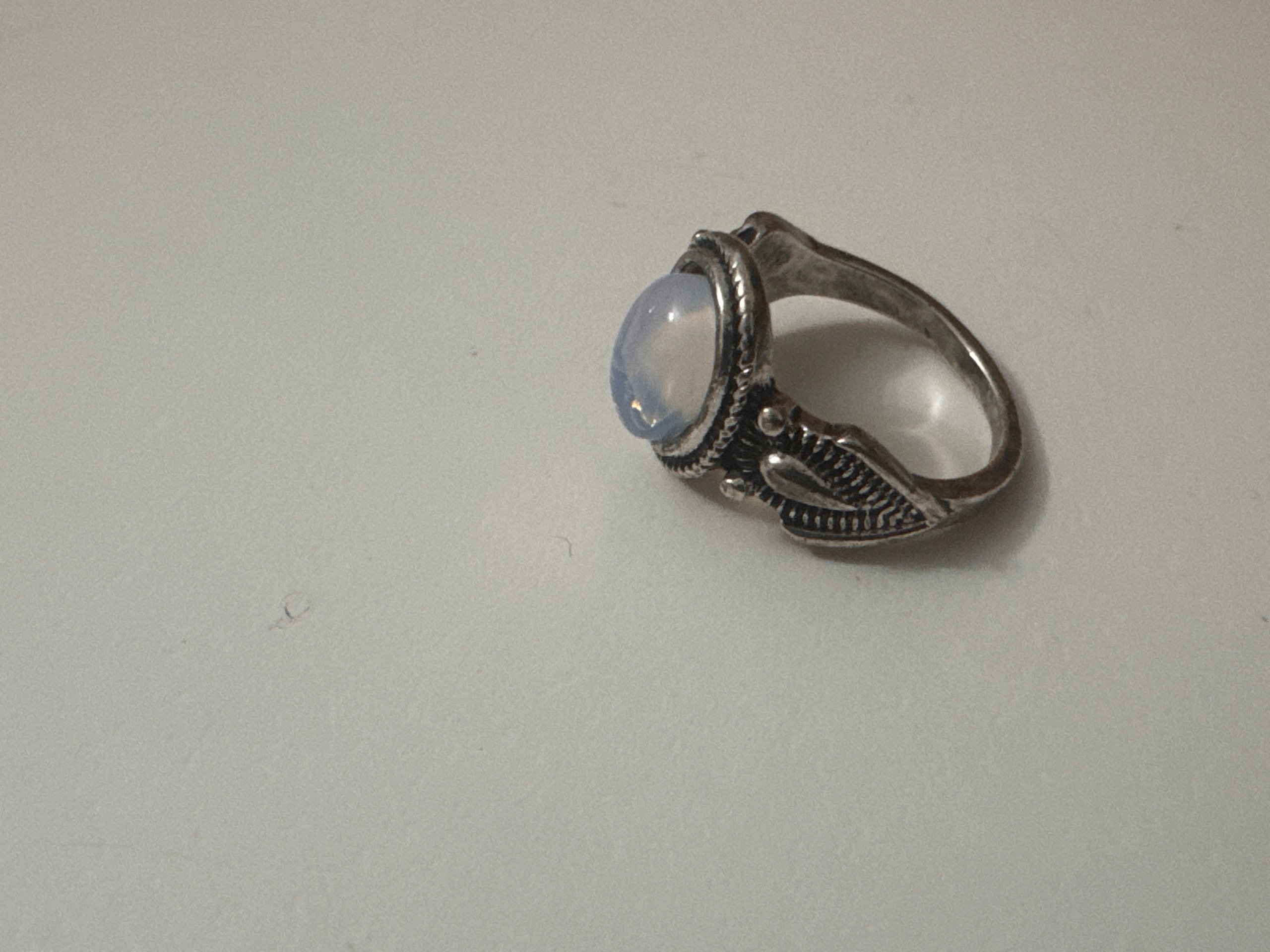 Silver Tone Blue Opalite Cabochon Ring Vintage Style Jewel-Ja-8 image 4