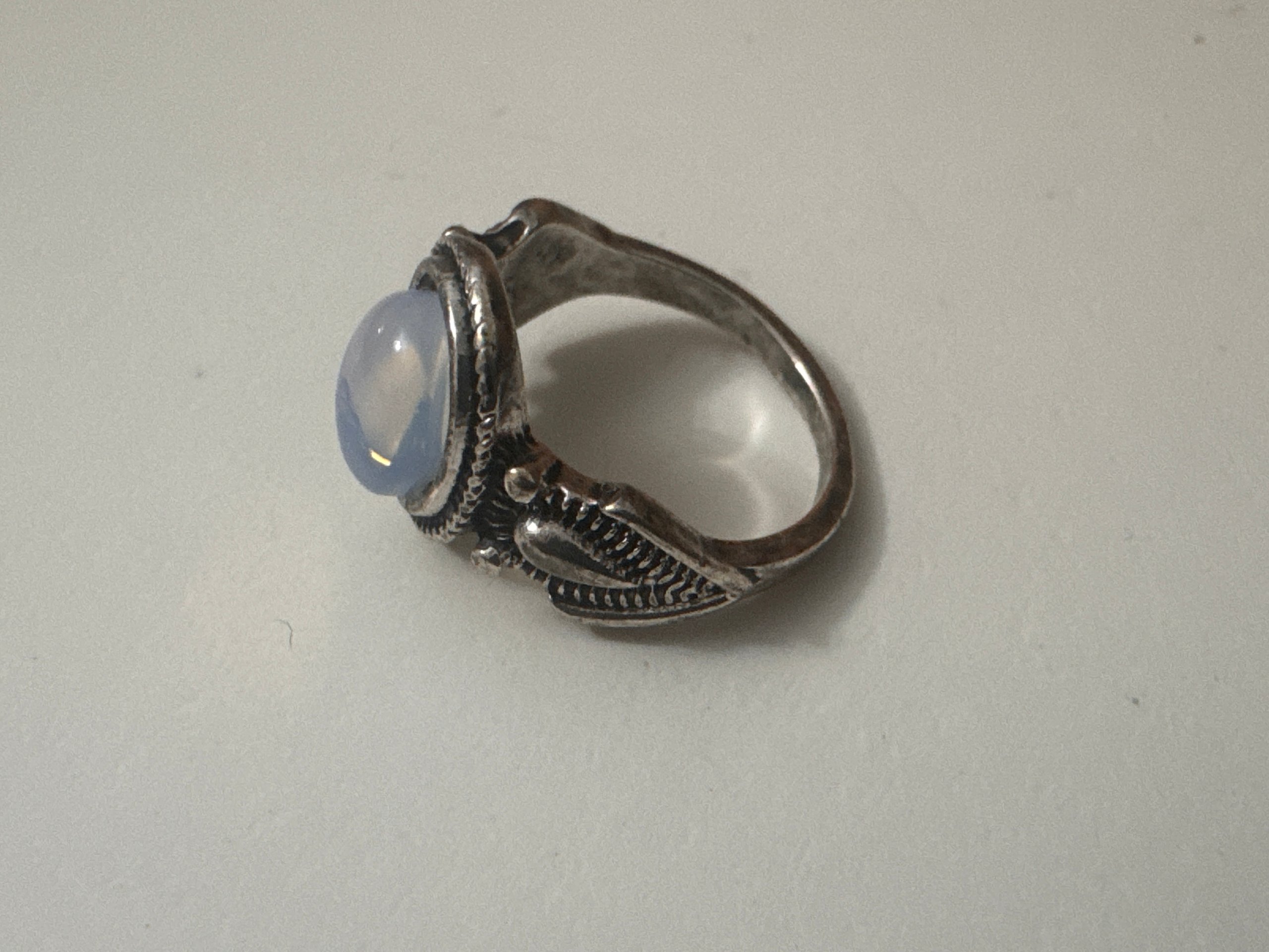 Silver Tone Blue Opalite Cabochon Ring Vintage Style Jewel-Ja-8 image 6