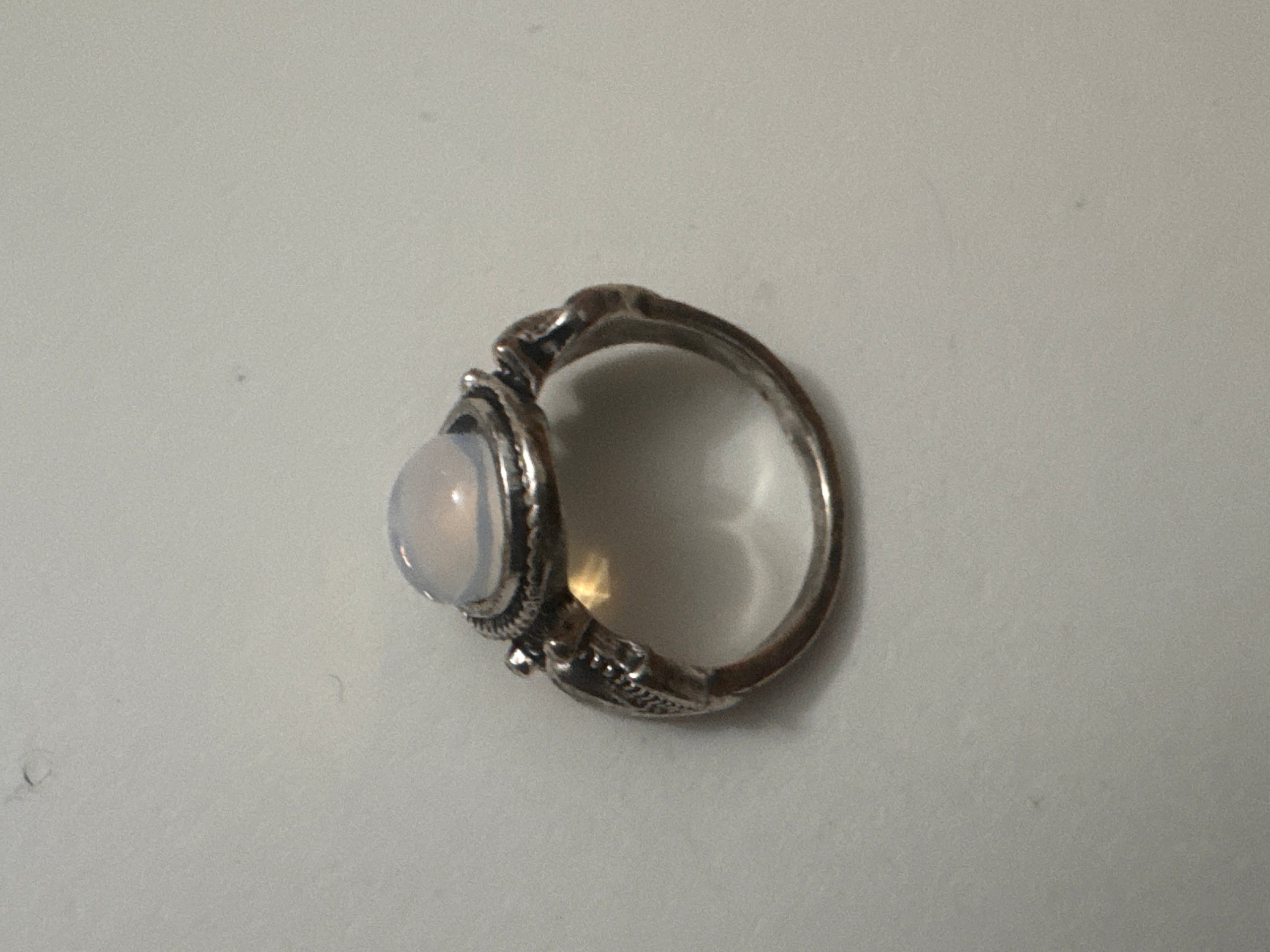 Silver Tone Blue Opalite Cabochon Ring Vintage Style Jewel-Ja-8 image 7