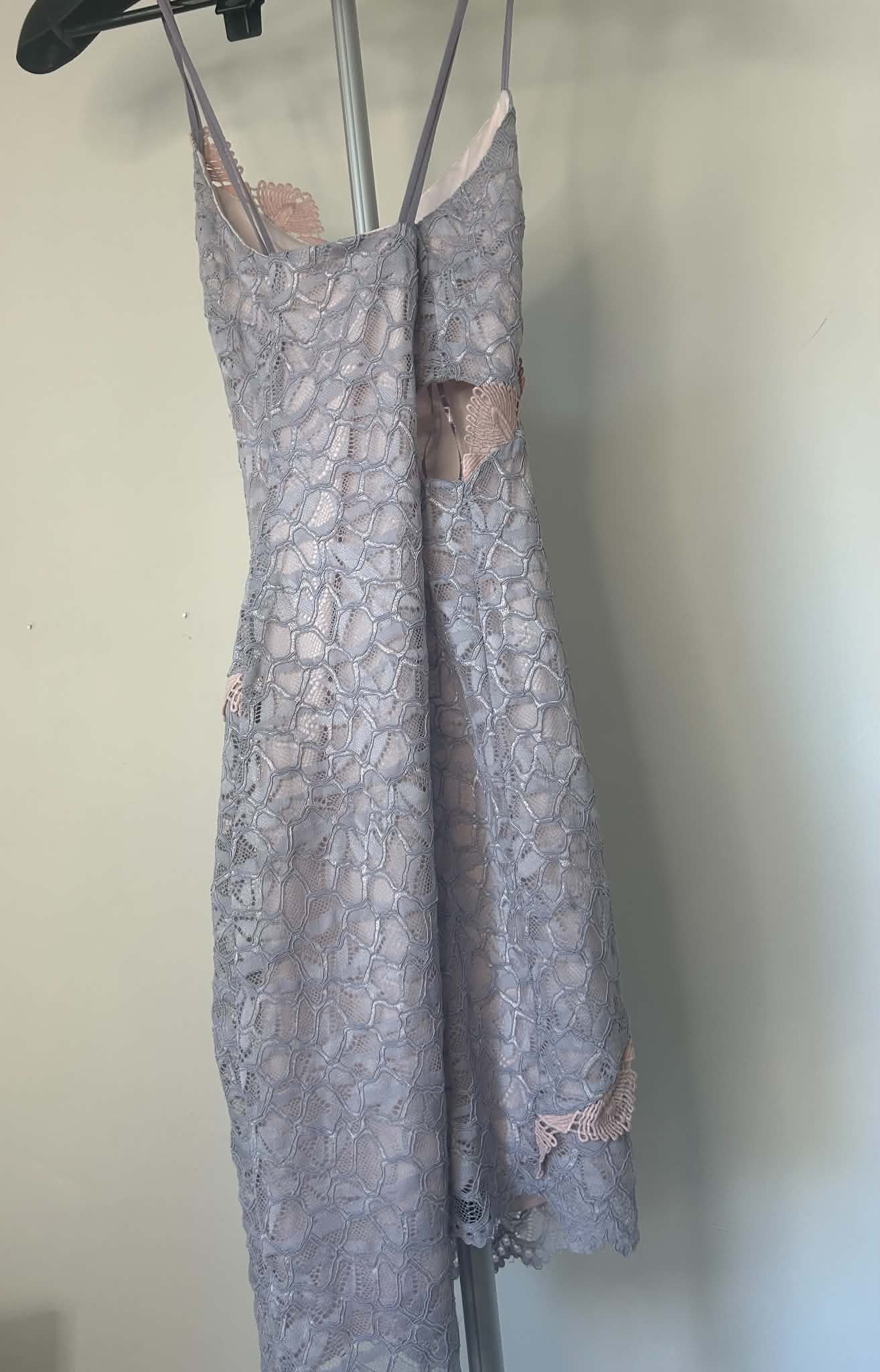 Topshop Grey & Pink Lace Spaghetti Strap Dress Small with Appliqué Detail size 8 image 2