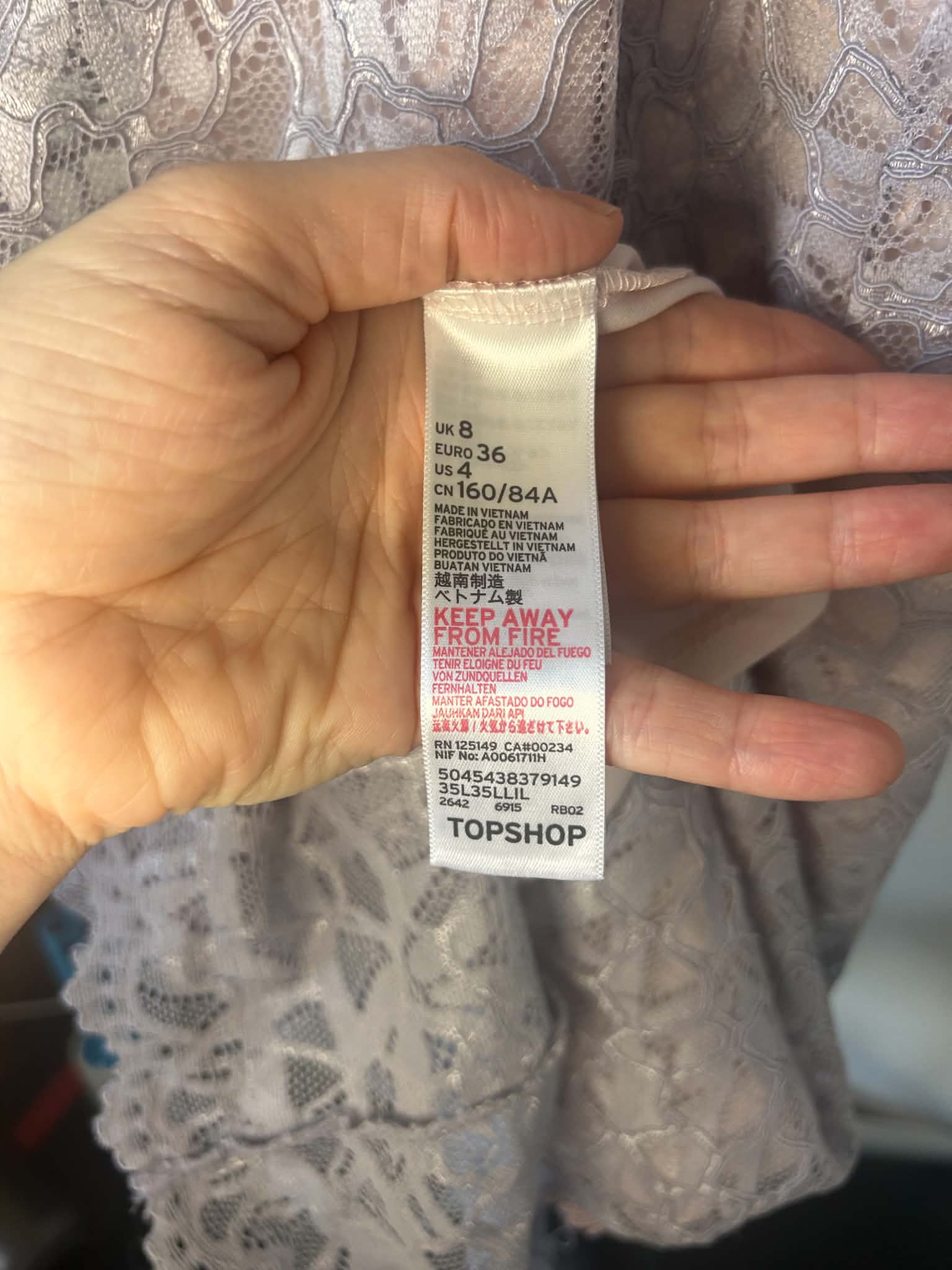 Topshop Grey & Pink Lace Spaghetti Strap Dress Small with Appliqué Detail size 8 image 7