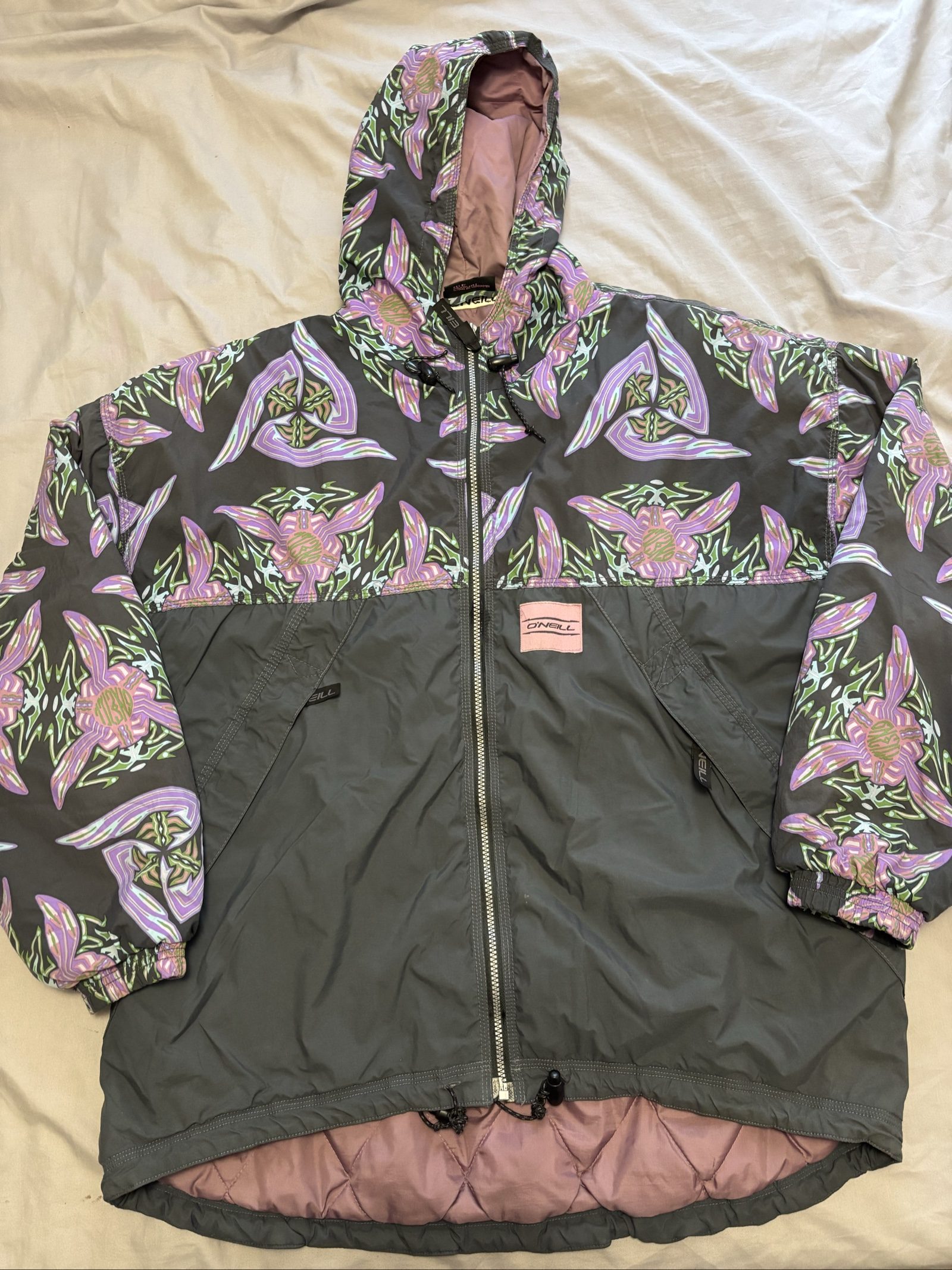 O'Neill Women's Grey & Purple Floral Hooded Jacket Medium
