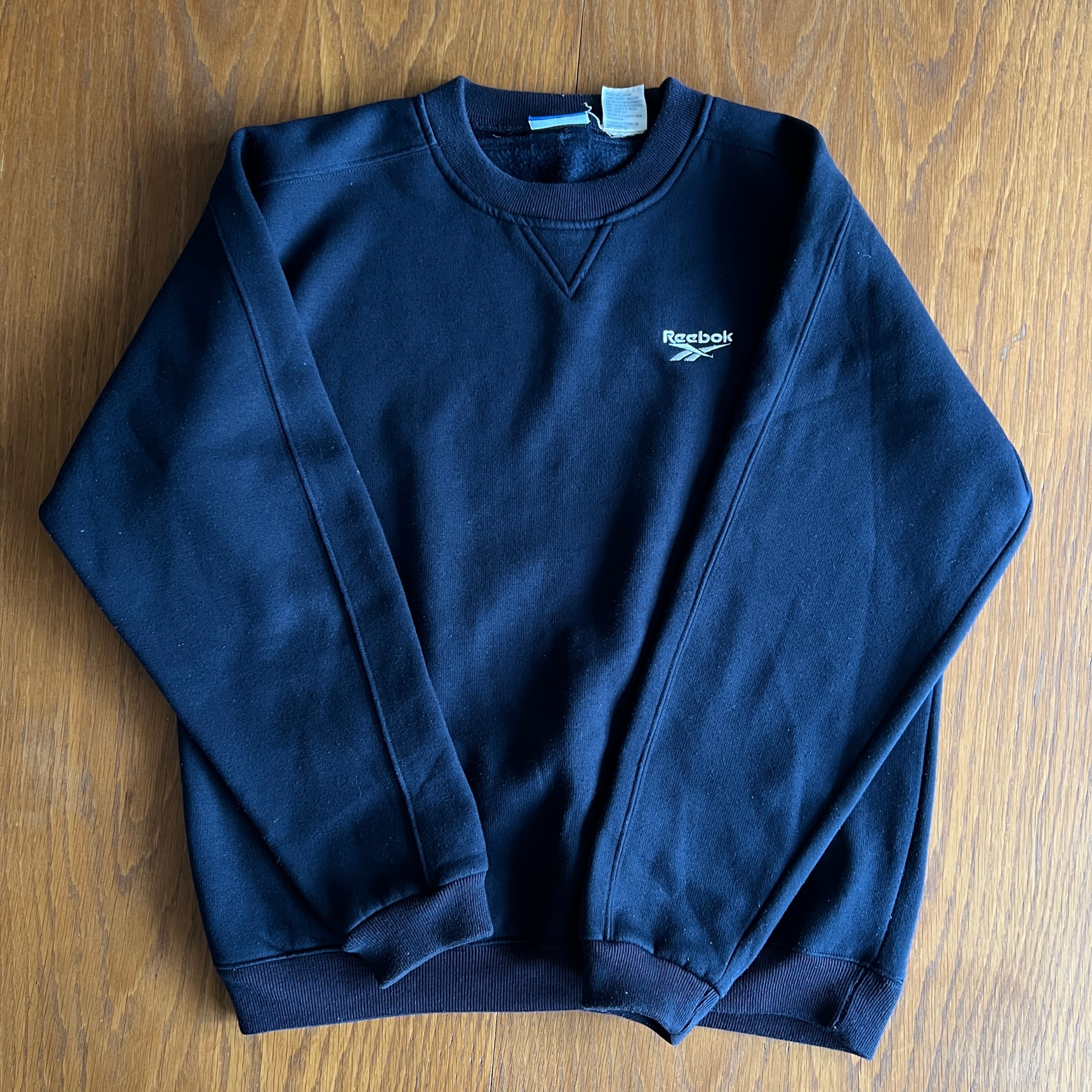 Vintage Reebok Crewneck Sweatshirt Embroidered Vector Logo - Dark Navy - Size Large