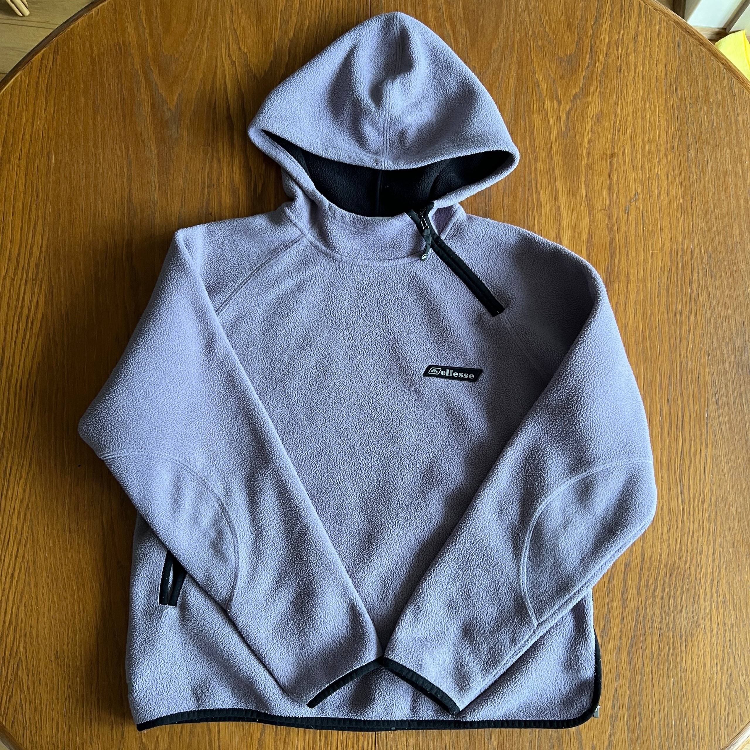 Vintage Ellesse Fleece Hoodie Asymmetric Half Zip Pullover - Lilac / Purple - Women's UK 14