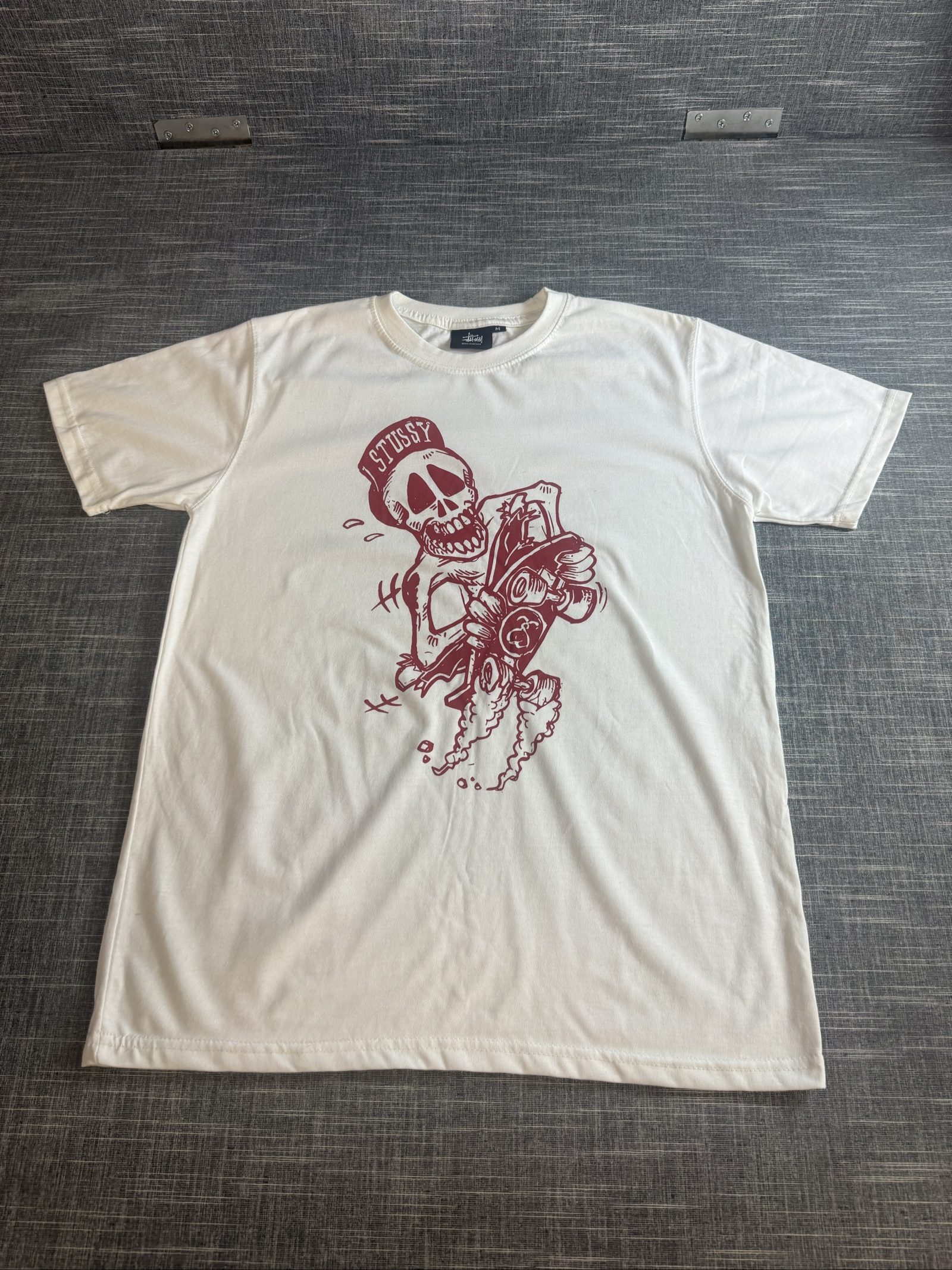 Stussy Men’s White Cotton Skateboard Graphic T-Shirt Medium