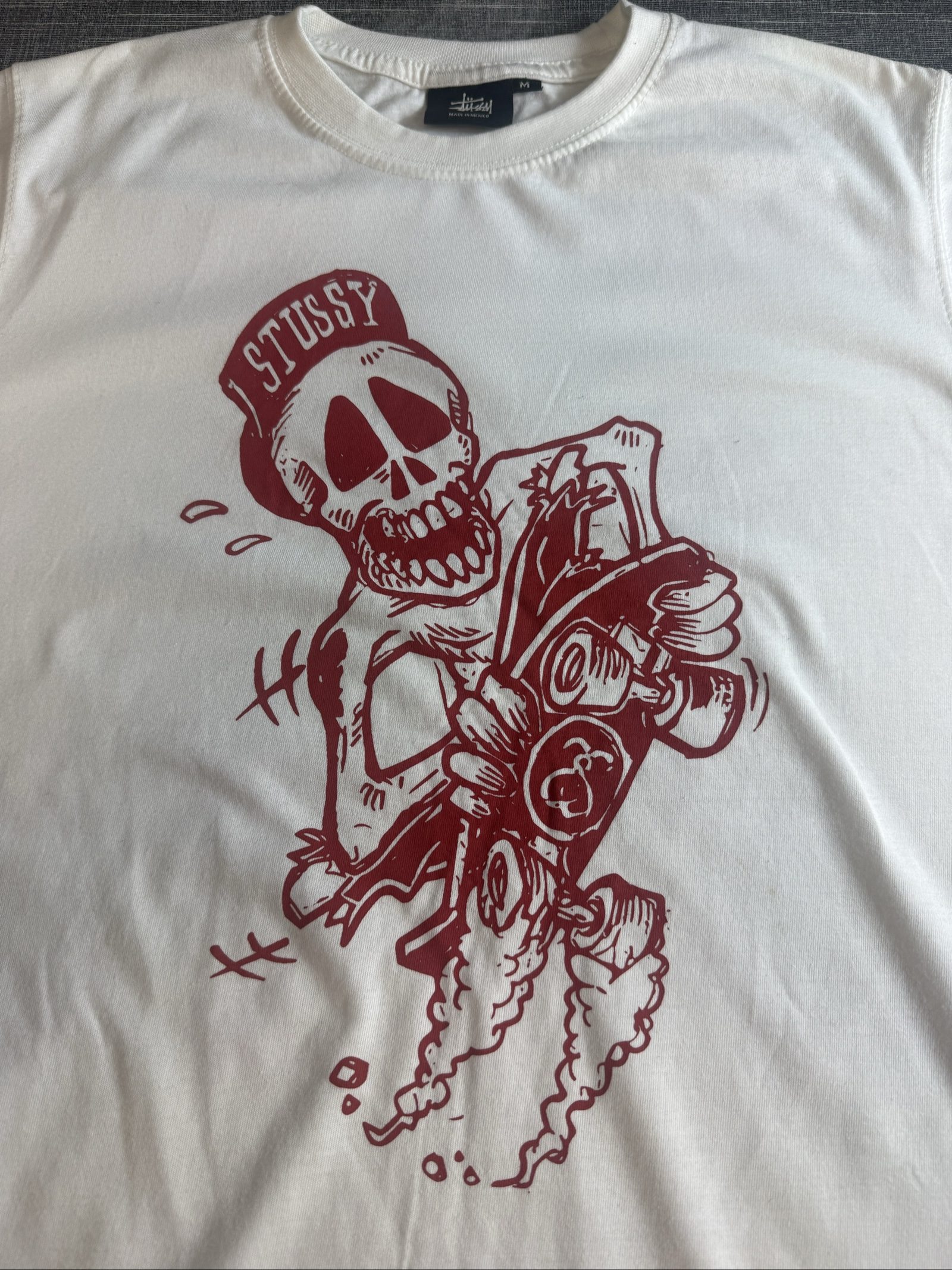 Stussy Men’s White Cotton Skateboard Graphic T-Shirt Medium image 2