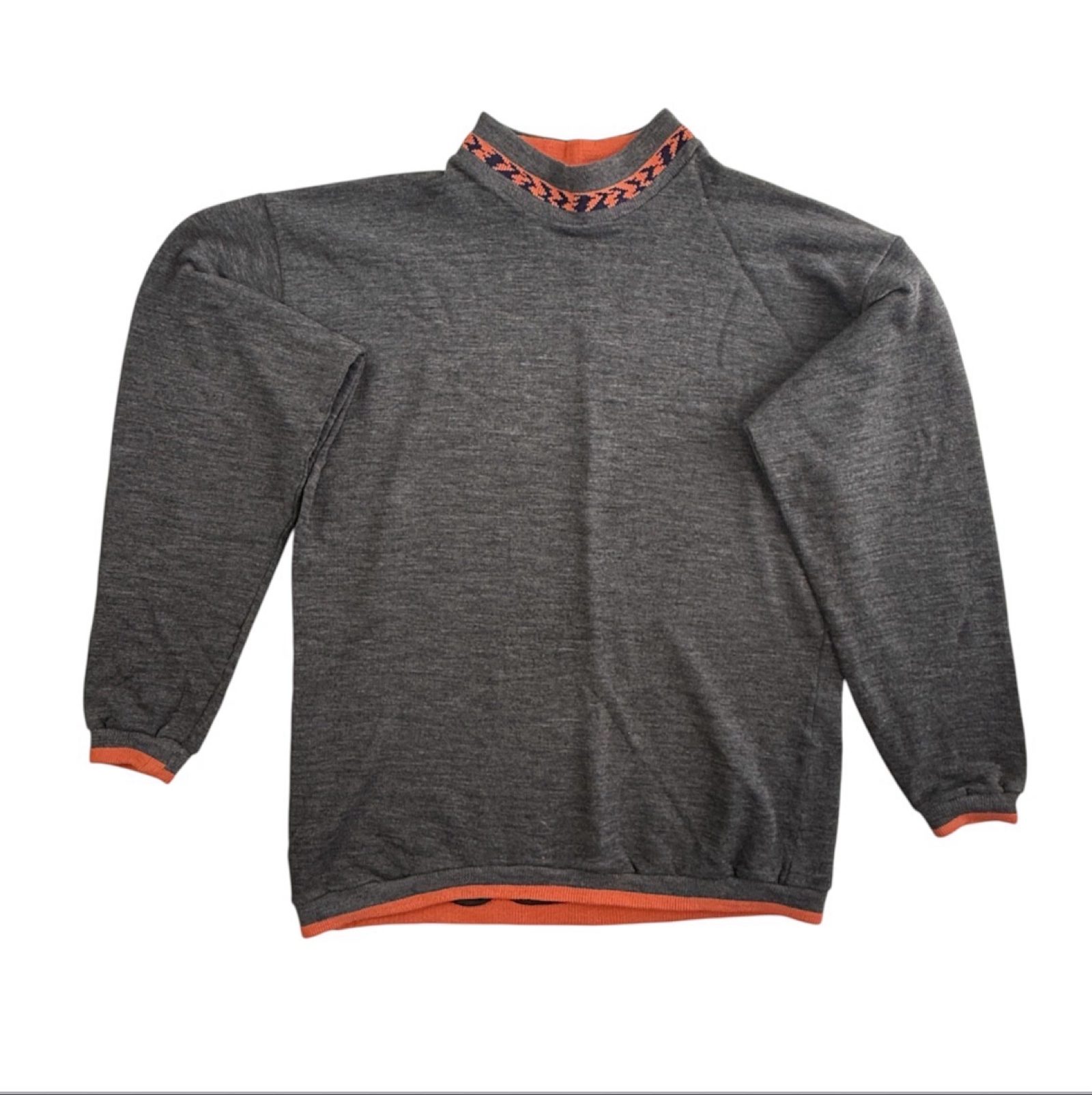 Misty Grey & Orange Knit Jumper Medium Acrylic & Cotton Made in England