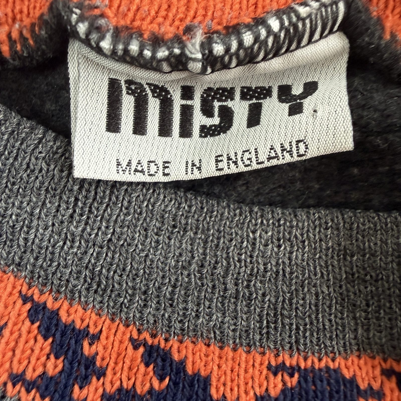 Misty Grey & Orange Knit Jumper Medium Acrylic & Cotton Made in England image 5