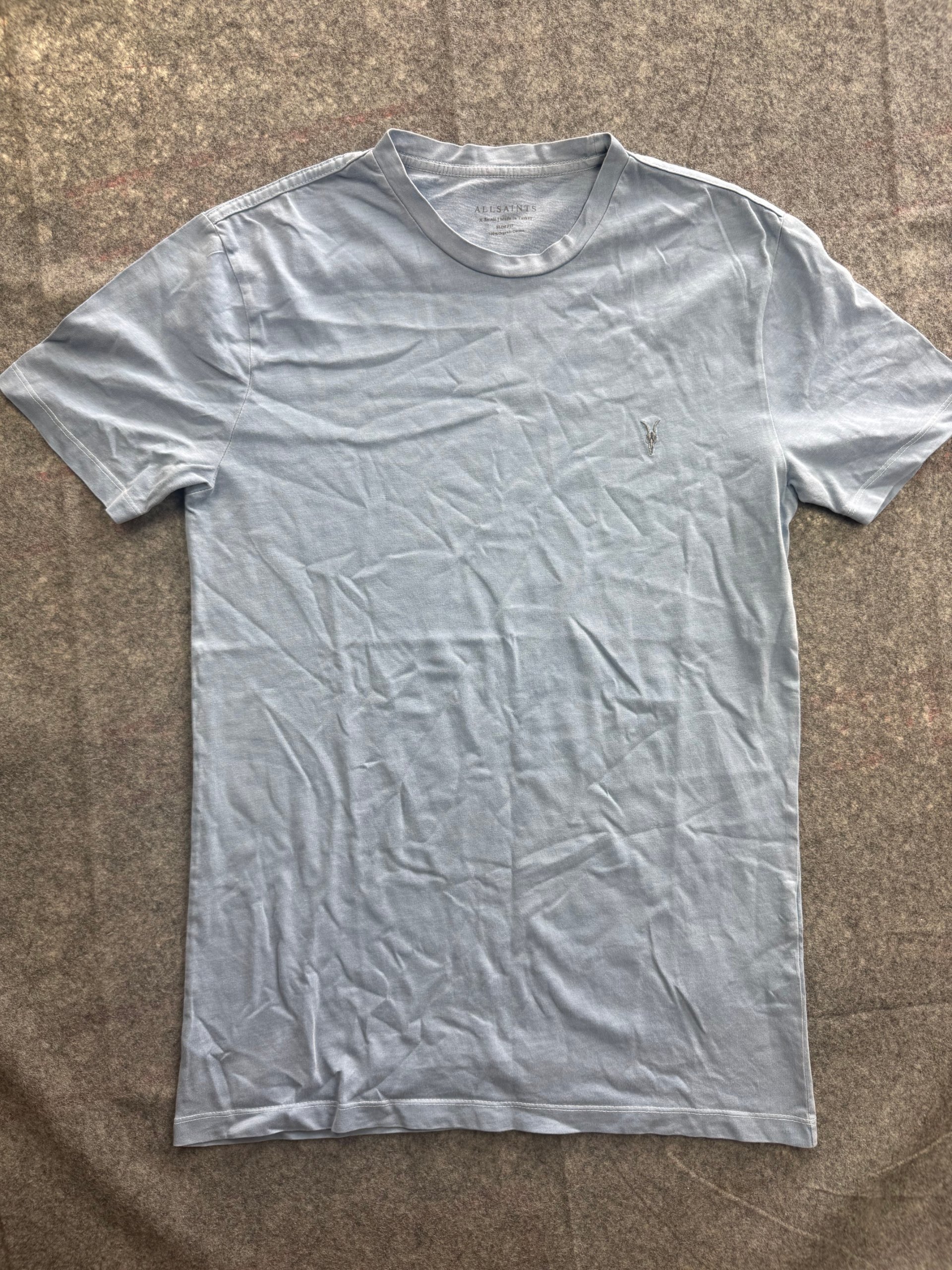 AllSaints Pale Blue Crew Neck Logo T-Shirt Men’s xs