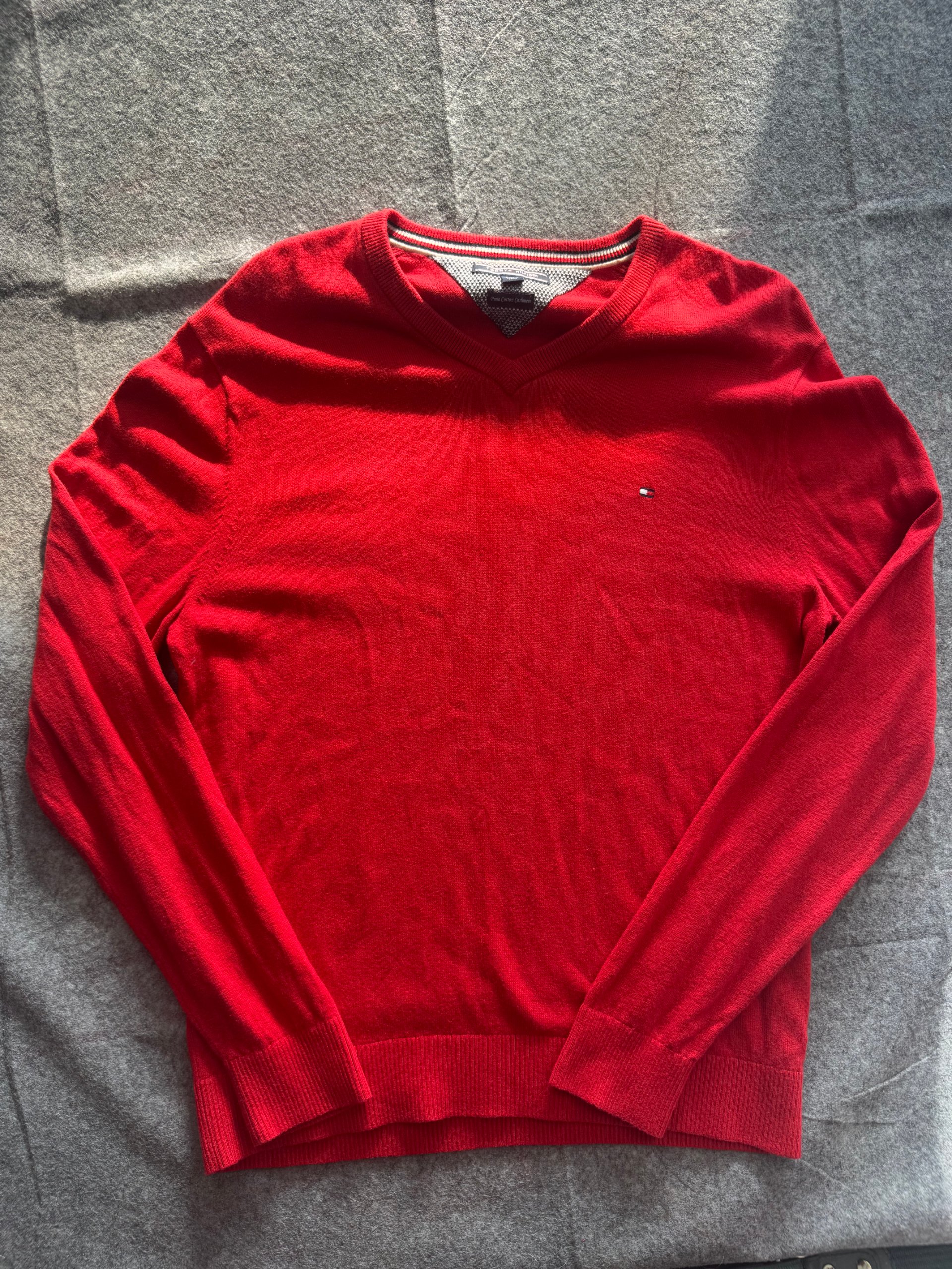 Tommy Hilfiger Red V-Neck Pima Cotton Cashmere Jumper XL Men’s