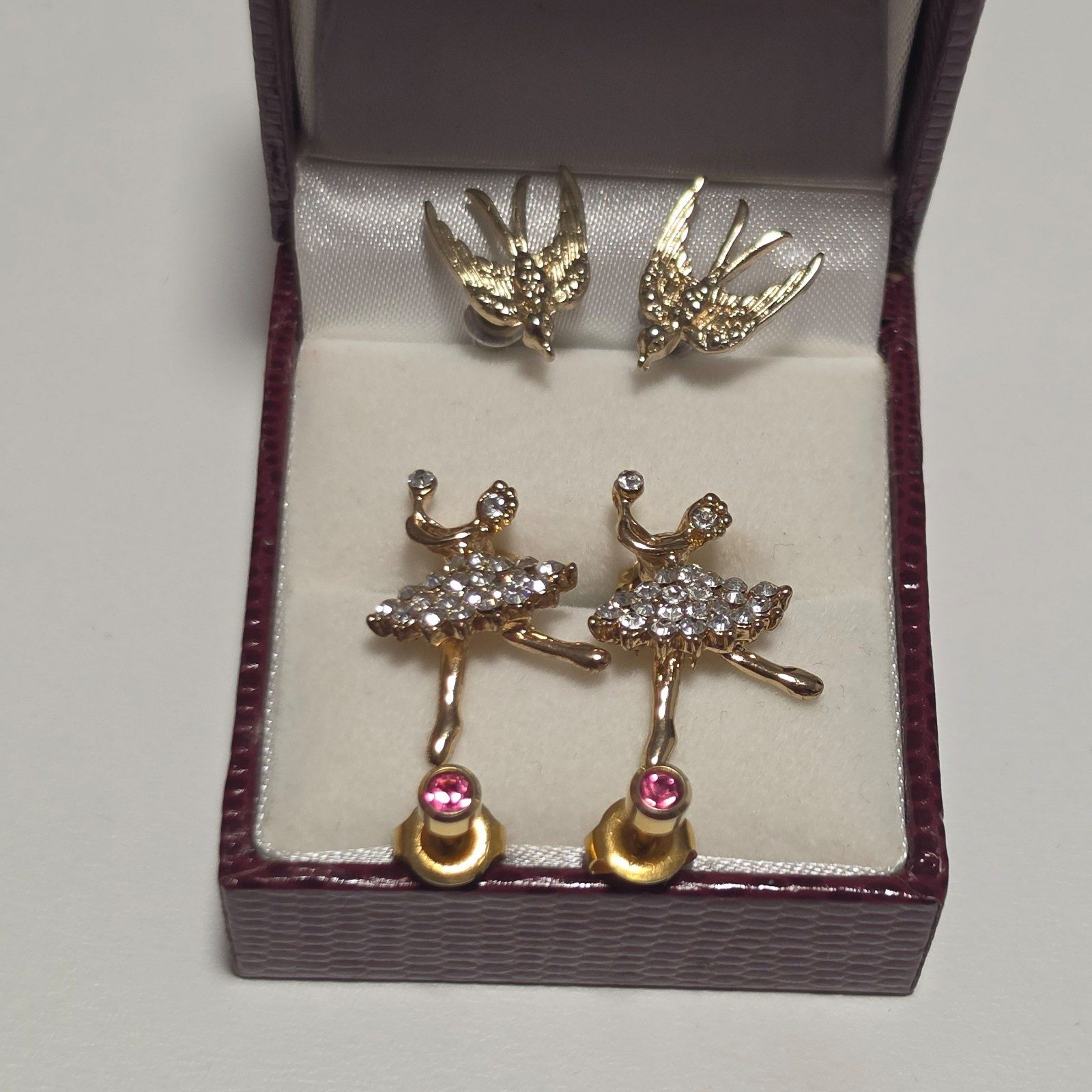 Cistume Gold-tone Ballerina & Bird Stud and stone stude Earrings Set.b6 image 2
