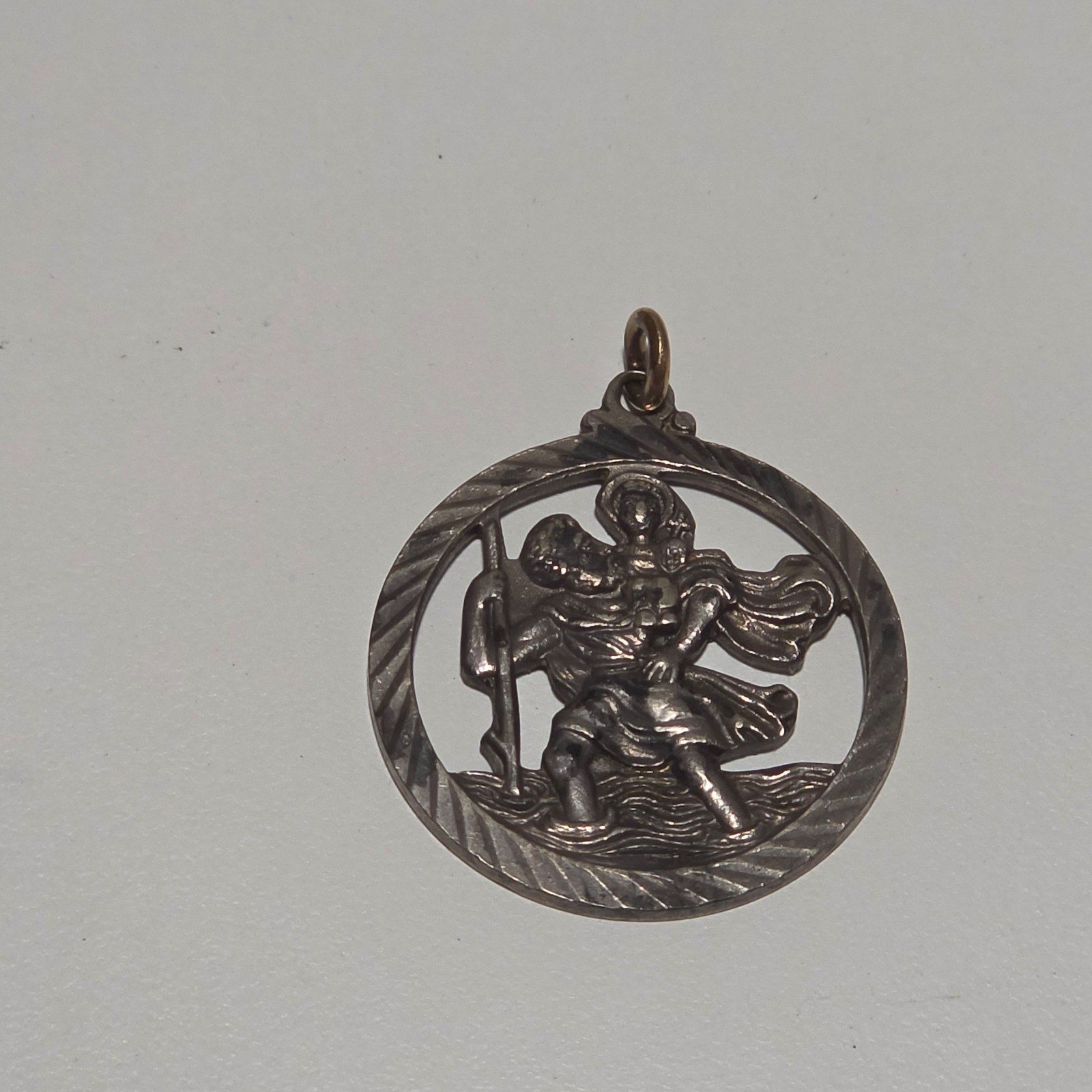 Sterling Silver St Christopher Circle Pendant. B6 image 2