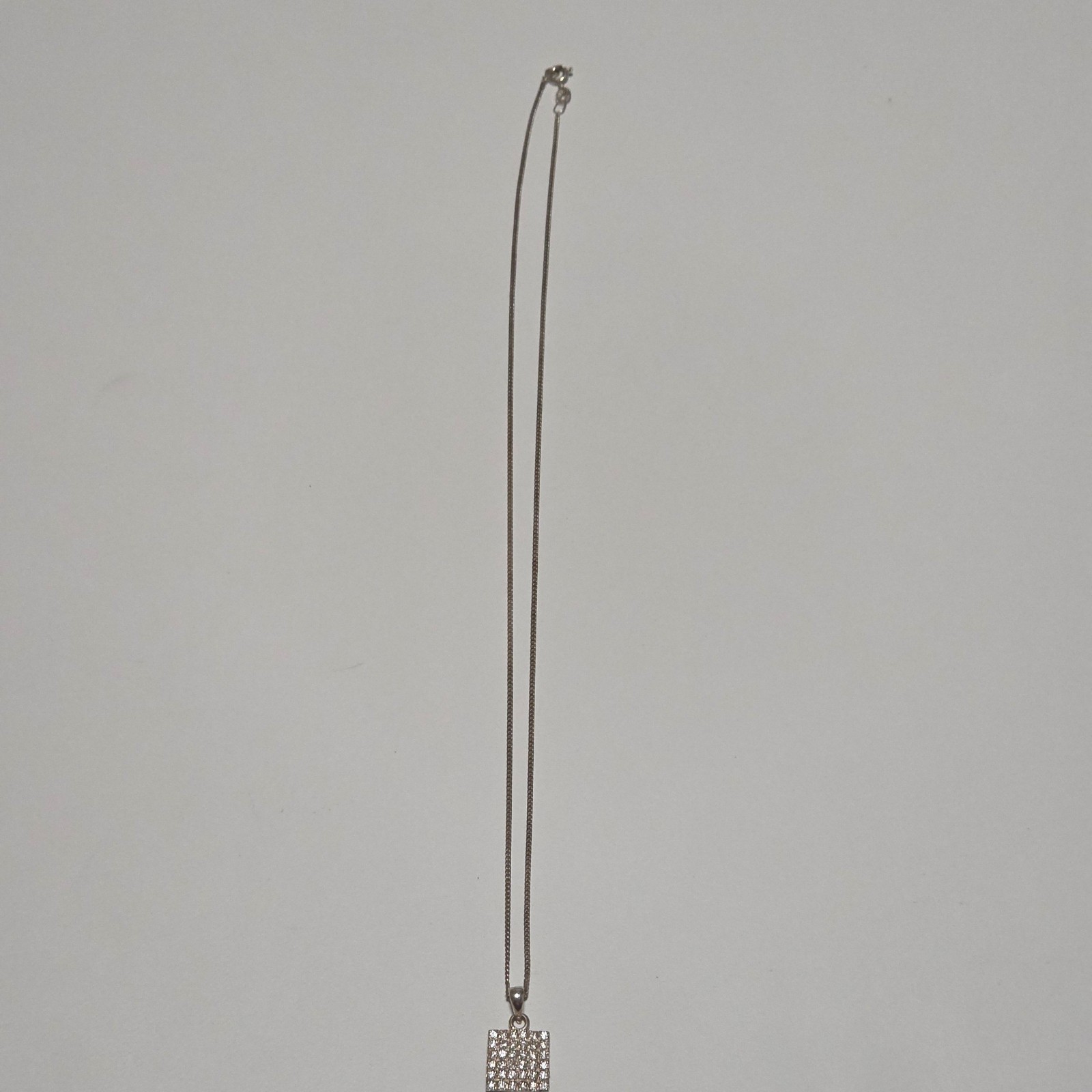 925 Sterling Silver Clear Crystal Square Pendant Necklace.b6 image 2