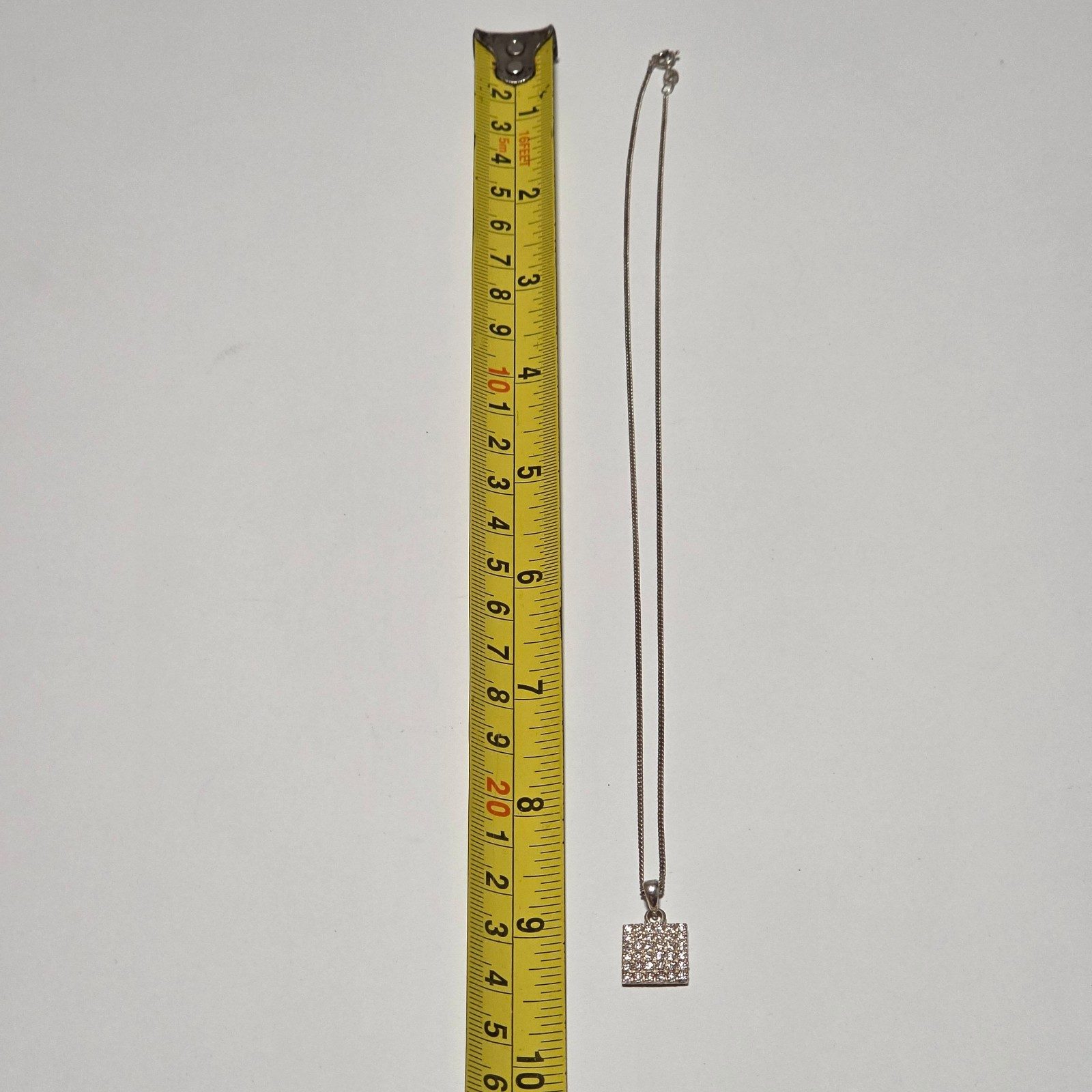 925 Sterling Silver Clear Crystal Square Pendant Necklace.b6 image 4