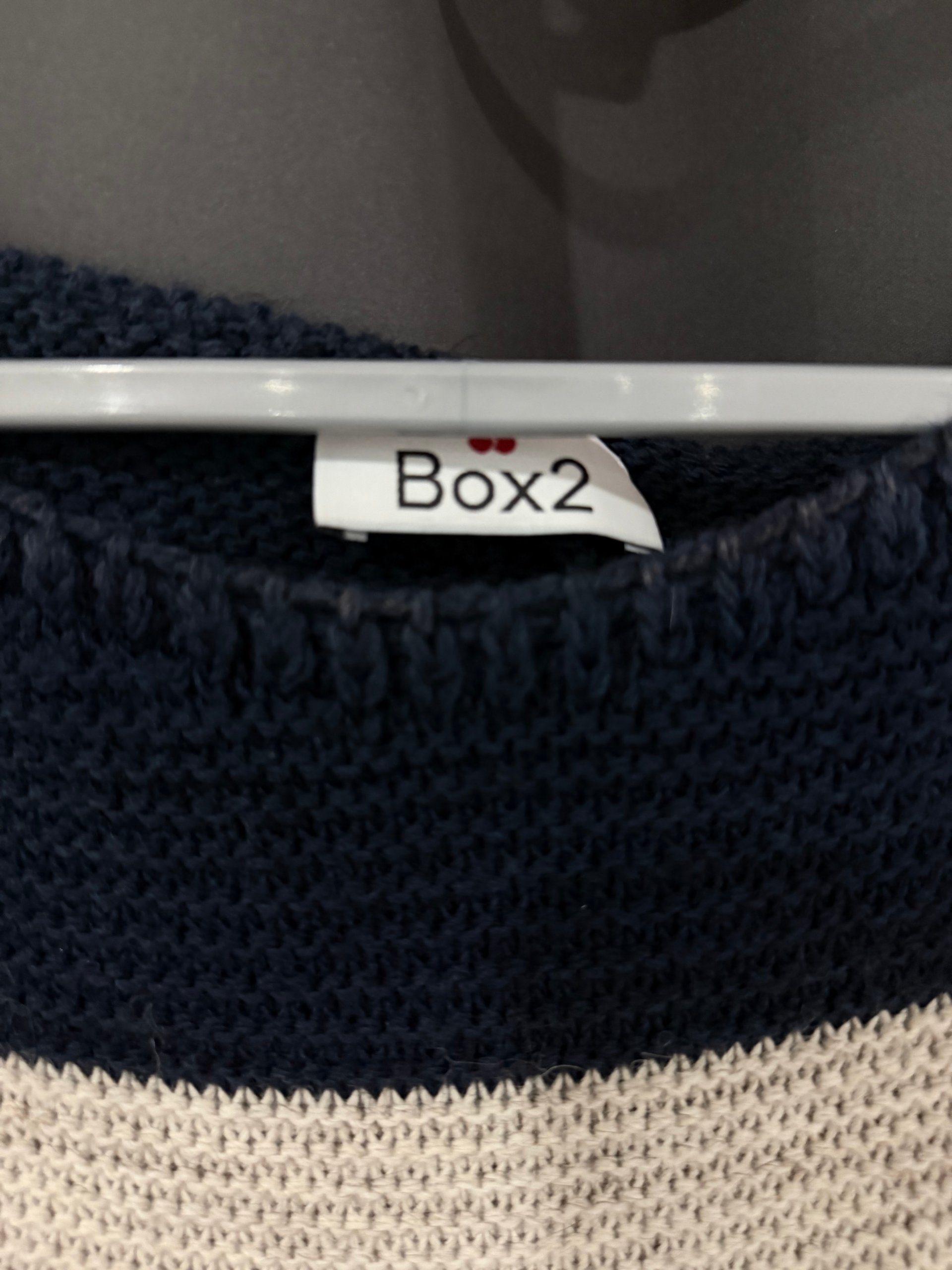 Box2 Navy, Blue & White Striped Knit Poncho One Size Acrylic Wool image 2