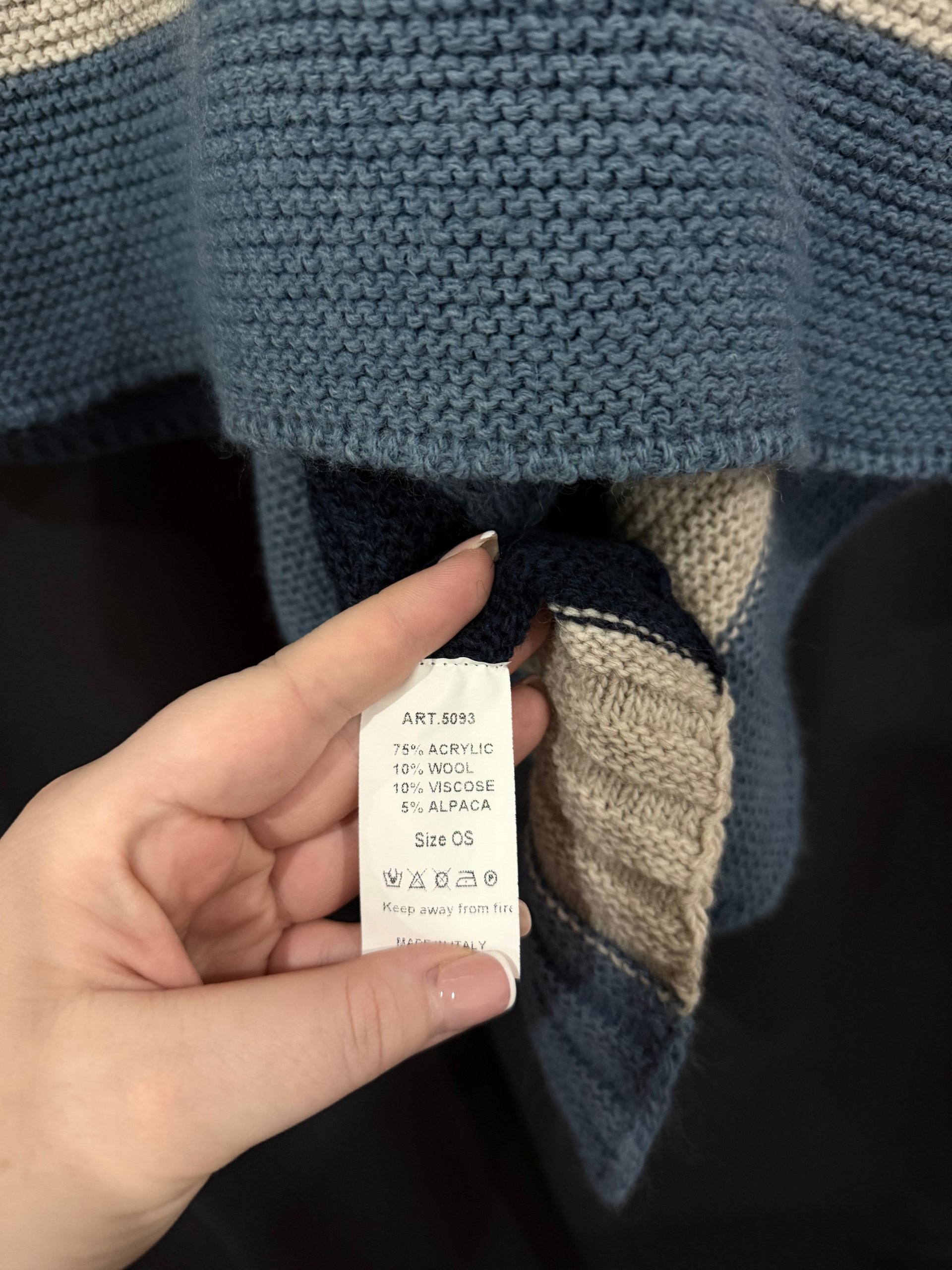 Box2 Navy, Blue & White Striped Knit Poncho One Size Acrylic Wool image 3
