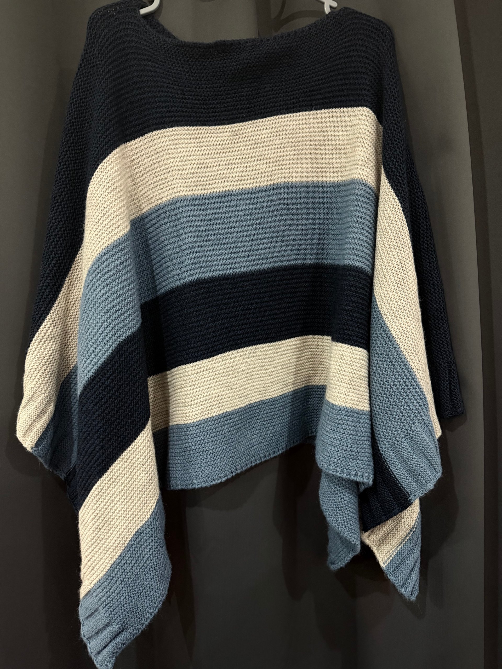 Box2 Navy, Blue & White Striped Knit Poncho One Size Acrylic Wool image 4