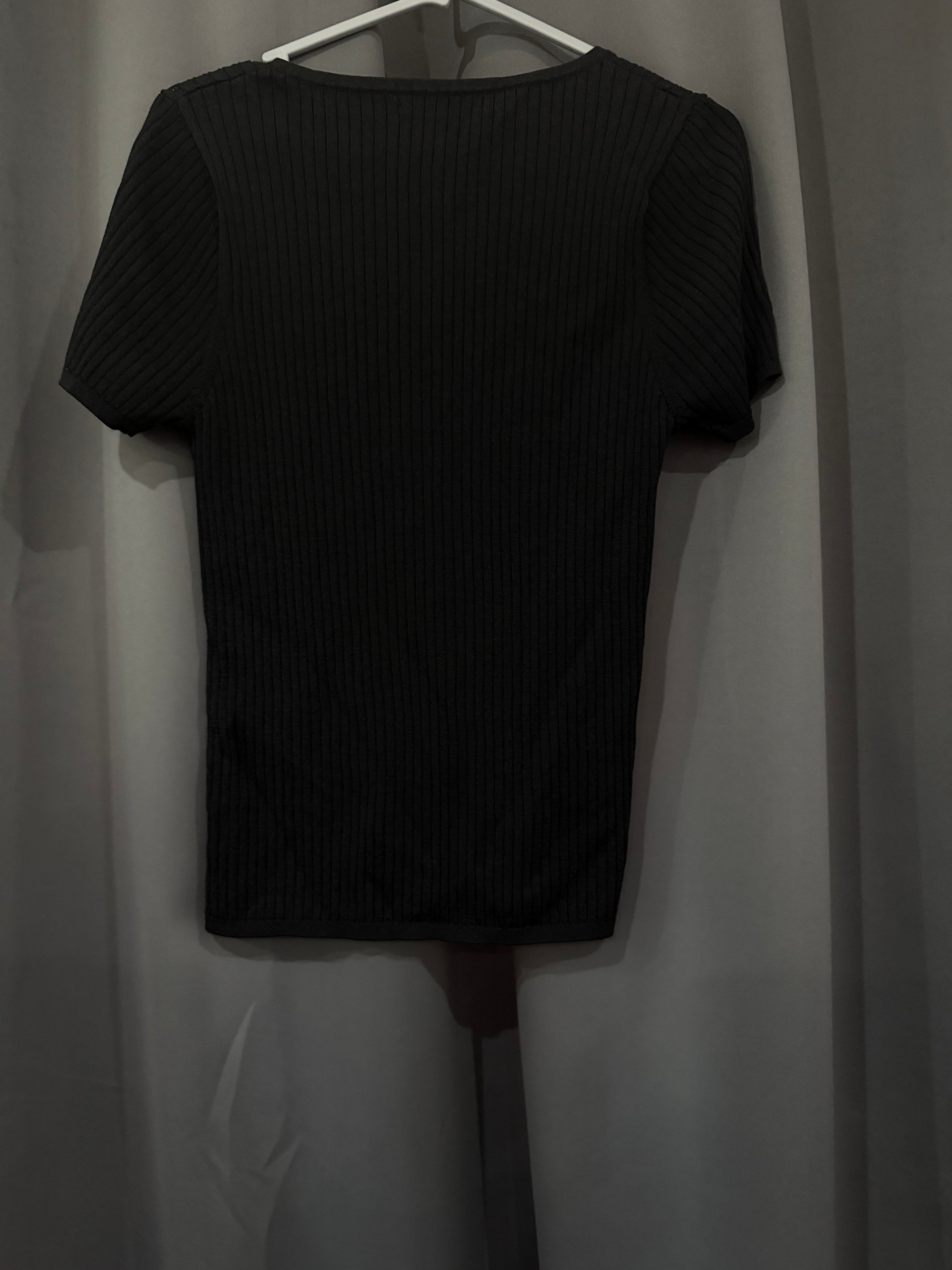 Next Women's Black Ribbed V-Neck Short Sleeve Top Large image 3