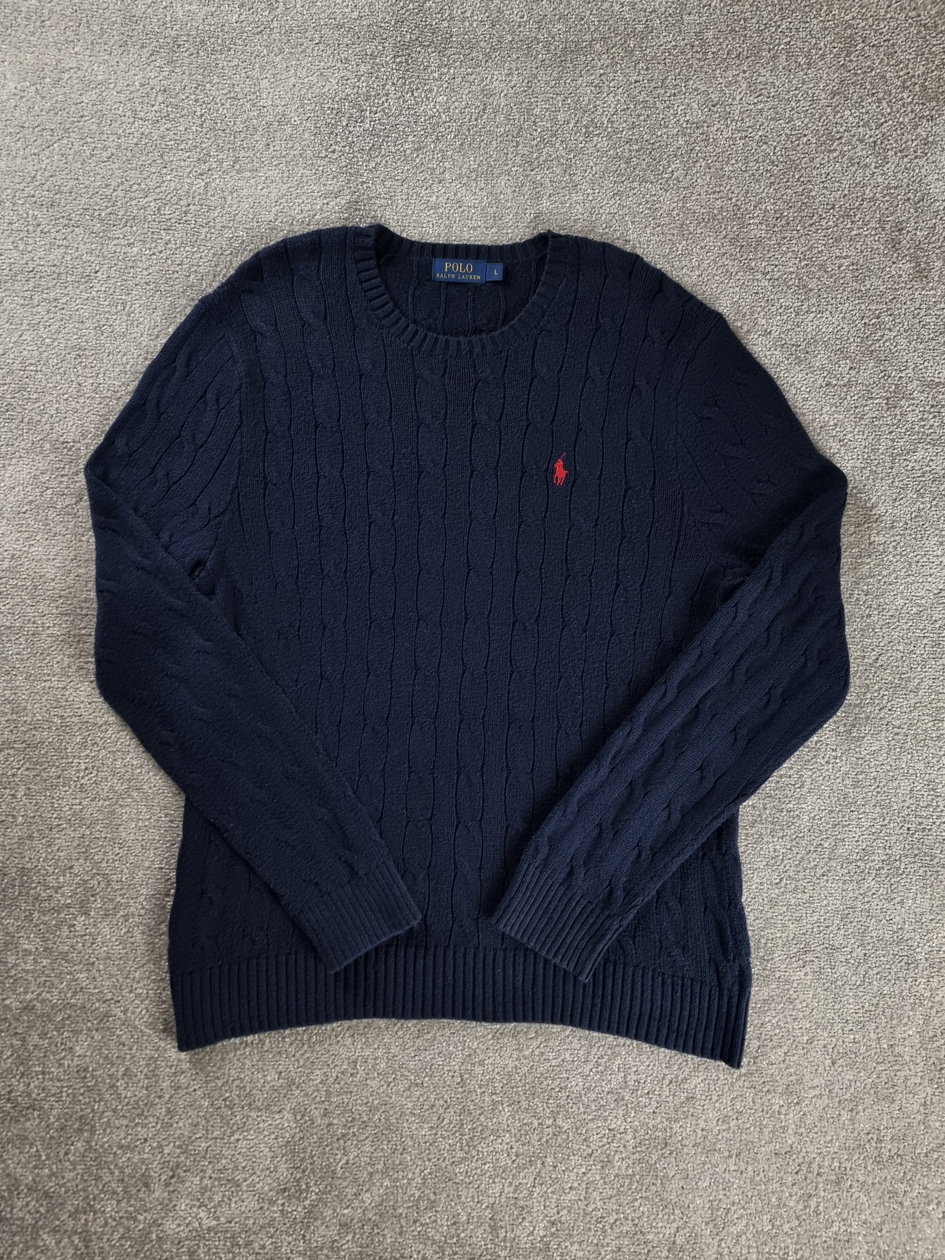 Sweater Cable Knit Polo Ralph Lauren Men L Blue Navy image 2