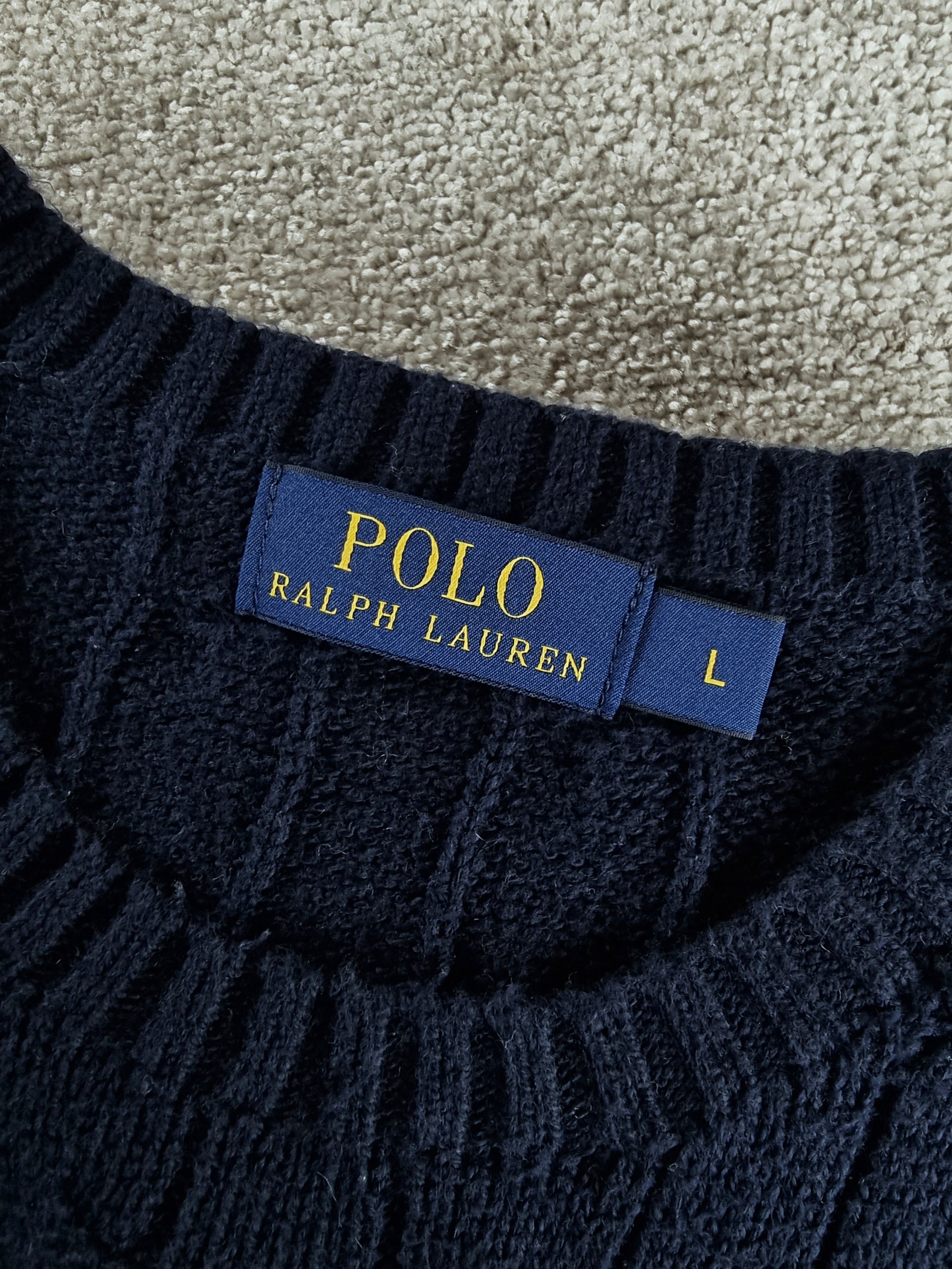 Sweater Cable Knit Polo Ralph Lauren Men L Blue Navy image 3