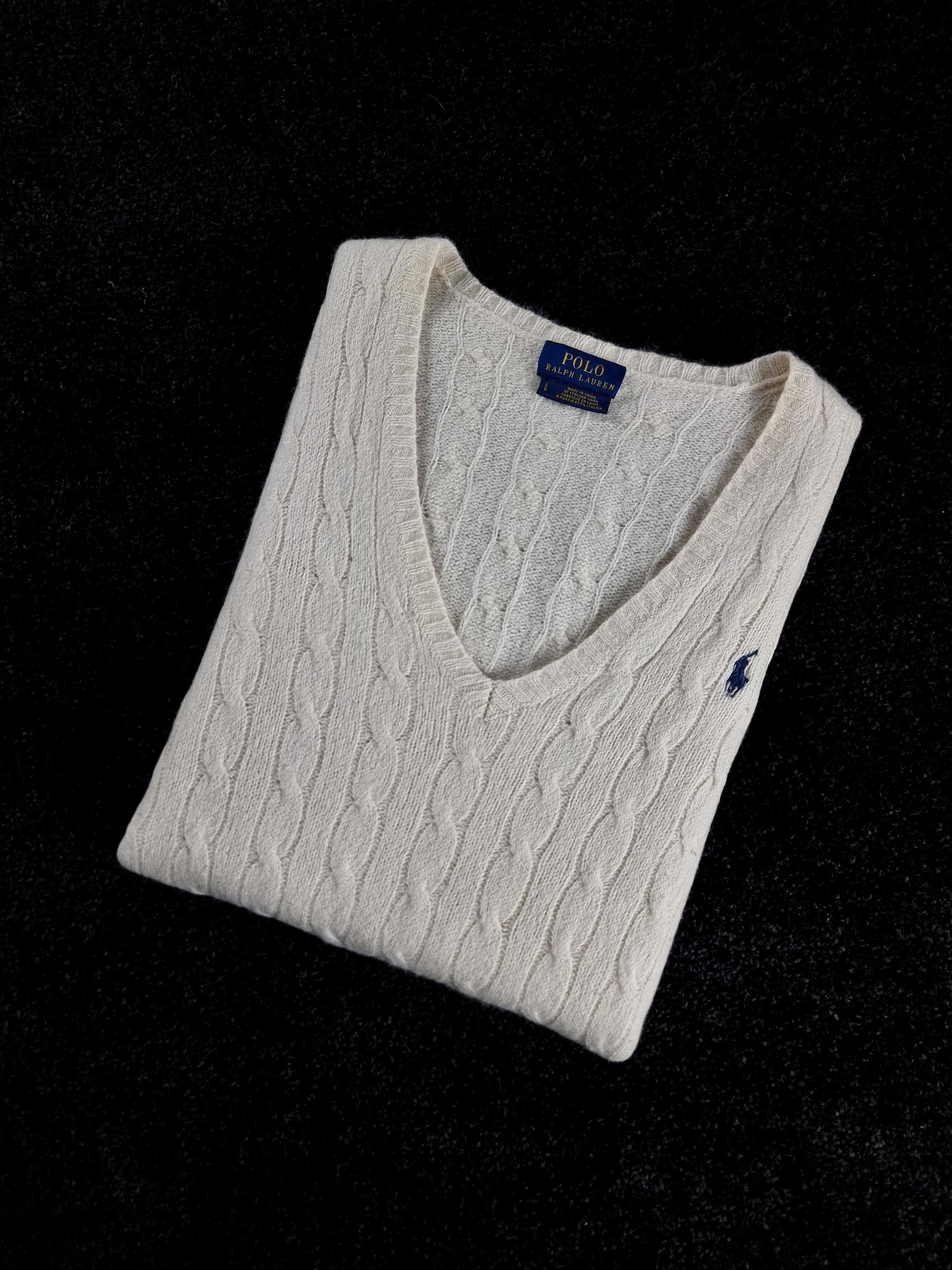 Sweater Cable Knit Polo Ralph Lauren Women's S White