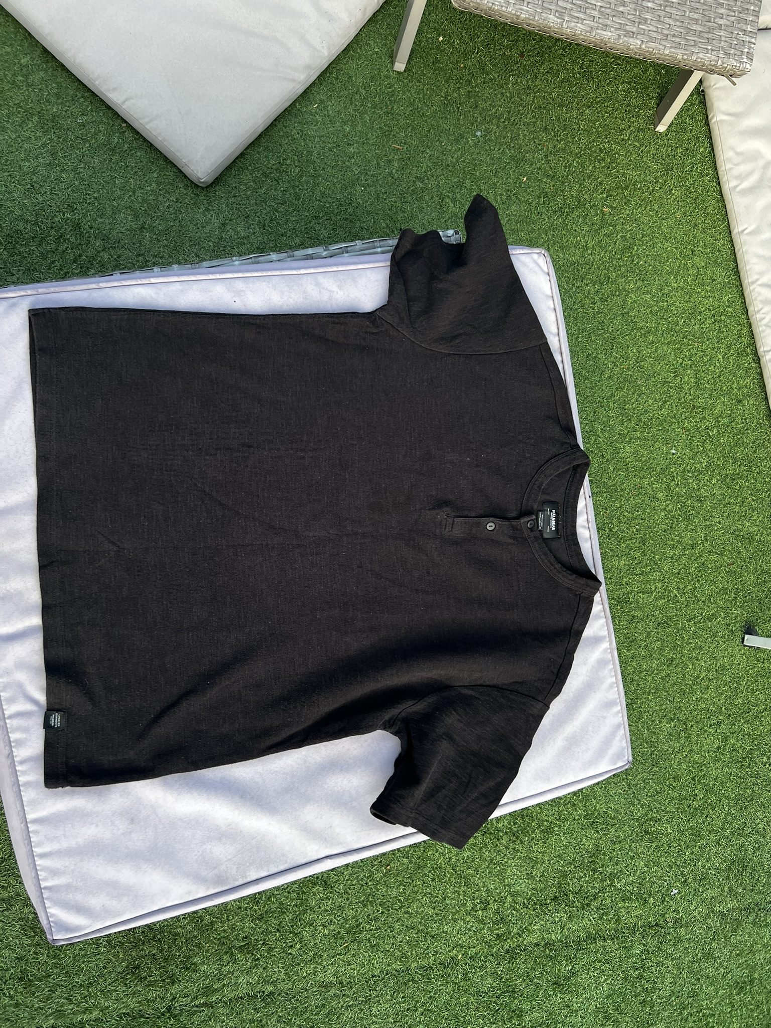 Pull & Bear Black Short Sleeve Henley T-Shirt Medium