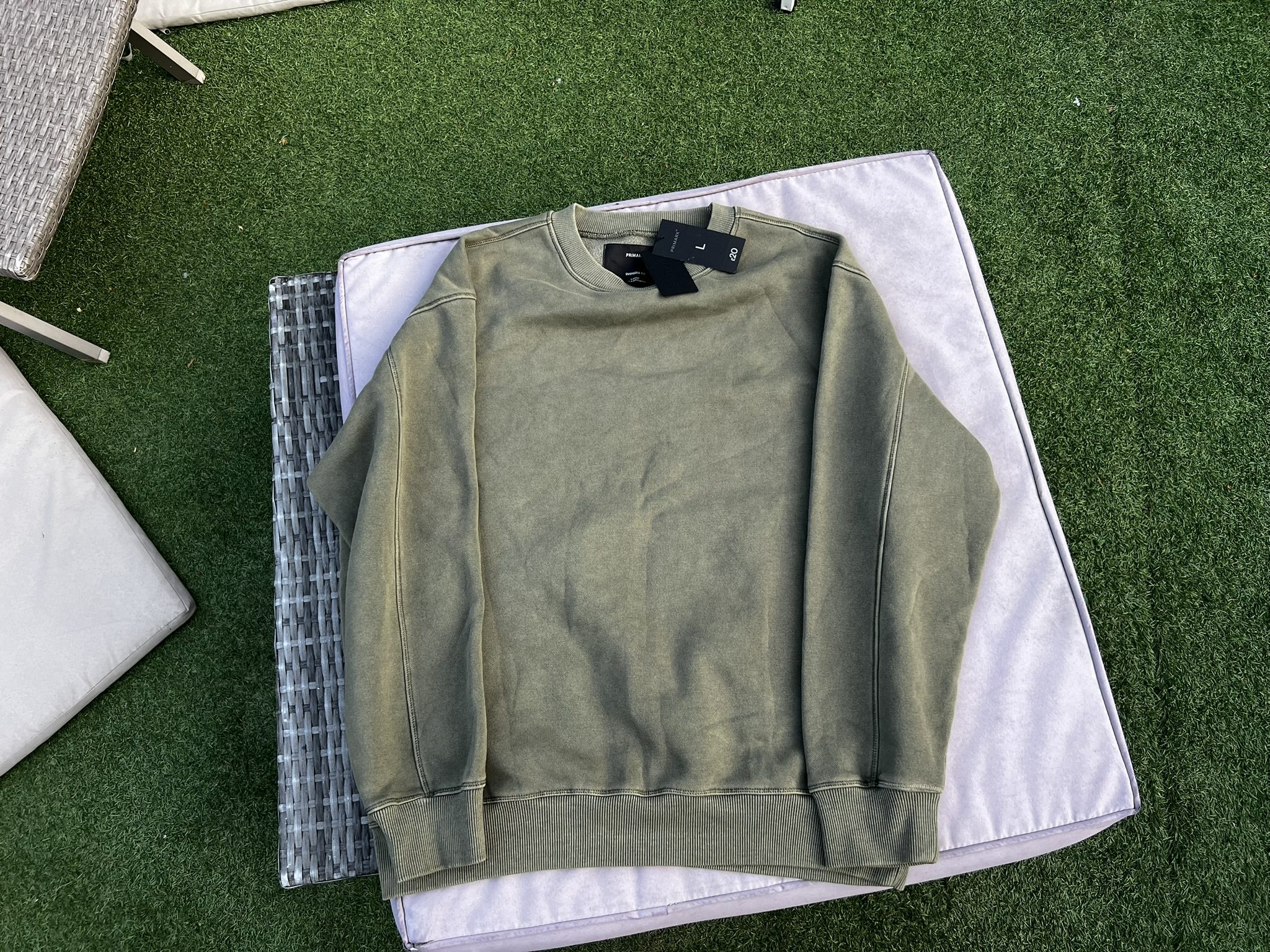 Primark Men's Khaki Oversized Fit Sweatshirt Large