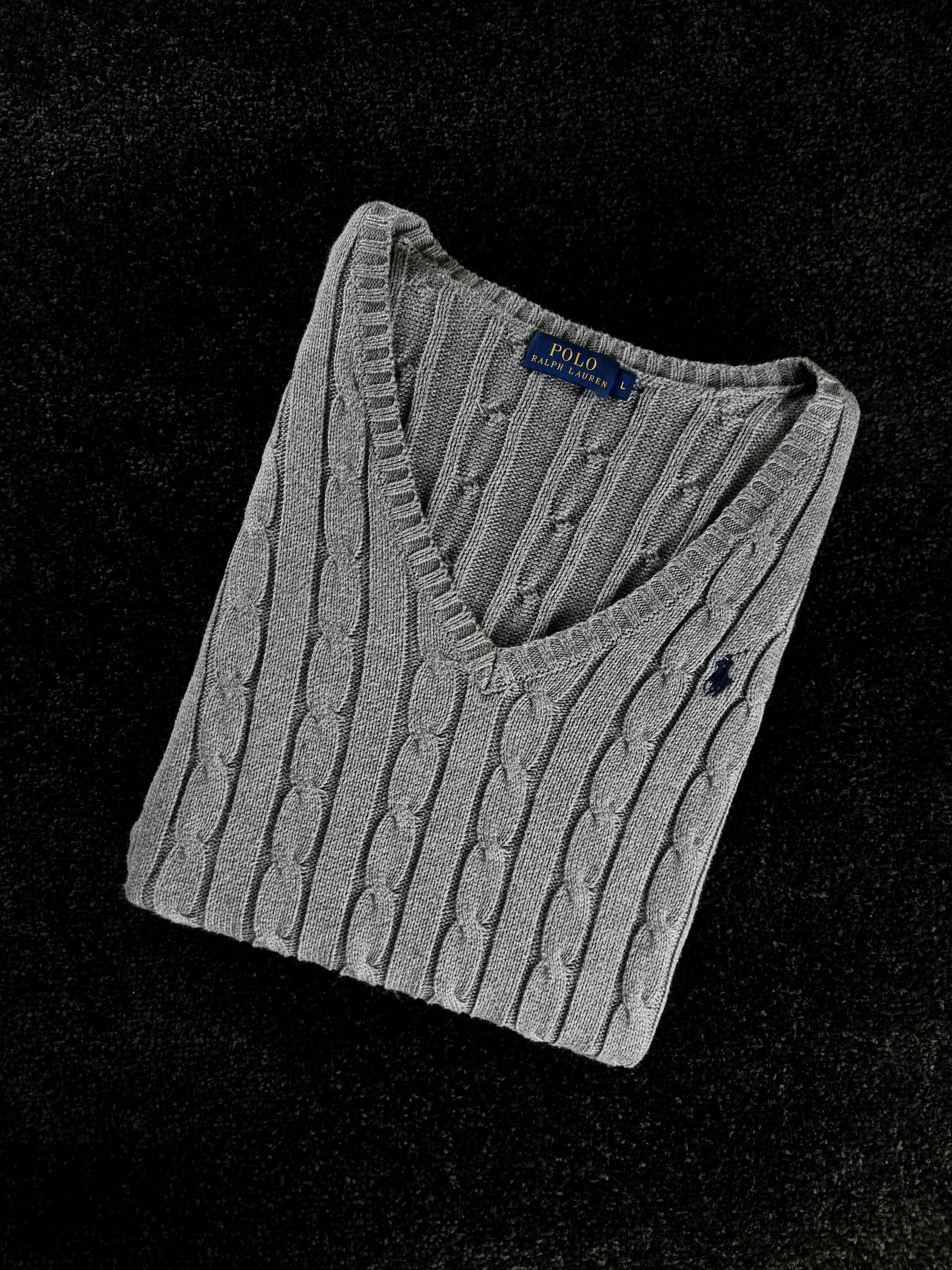 Sweater Cable Knit Polo Ralph Lauren Men L Grey