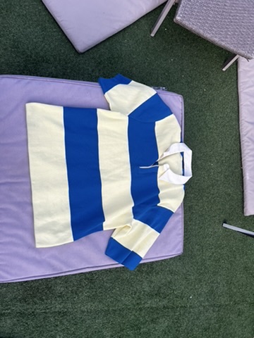 Zara Blue & White Striped Short Sleeve Rugby Polo Shirt Medium Cotton